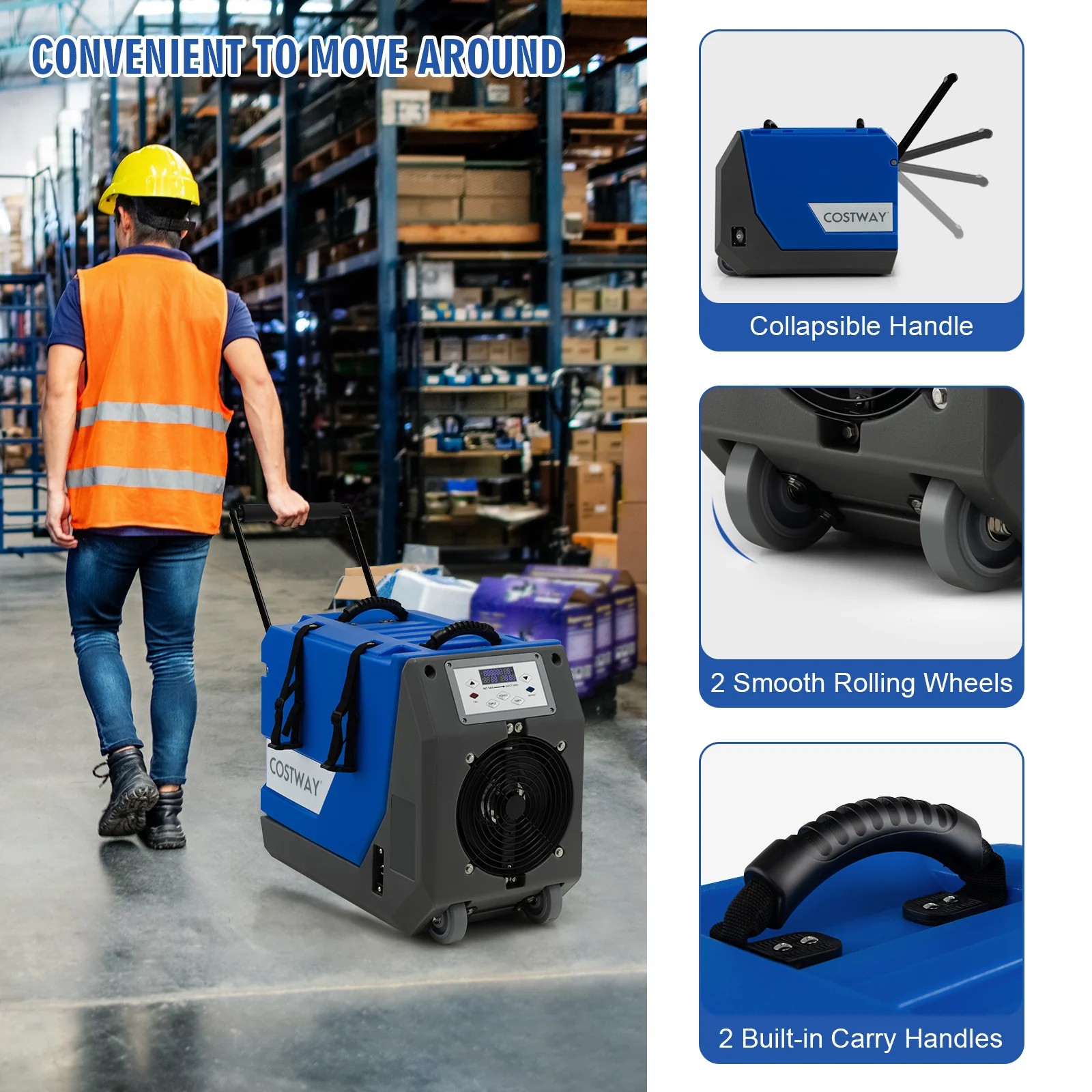 180 PPD Commercial Dehumidifier, With Pump Drain Hose And Wheels, Blue - Image 8