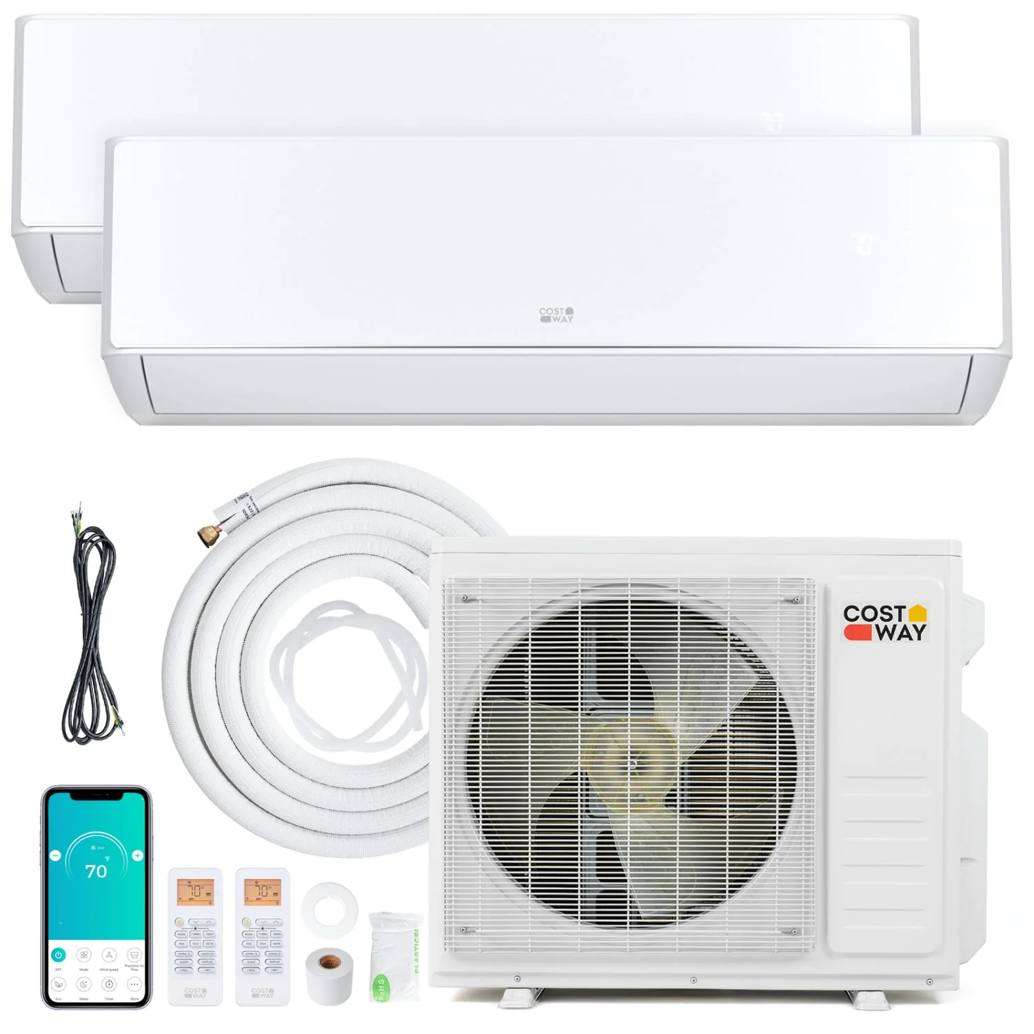 18000 BTU 2 Zone 24 SEER2 Mini Split AC, Heat Pump, 9K + 9K, White