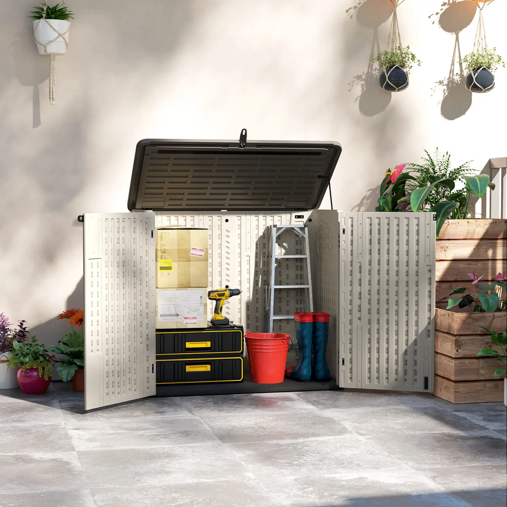 185 Gallon Outdoor Storage Cabinet, Openable Top, Lockable Doors - Image 2