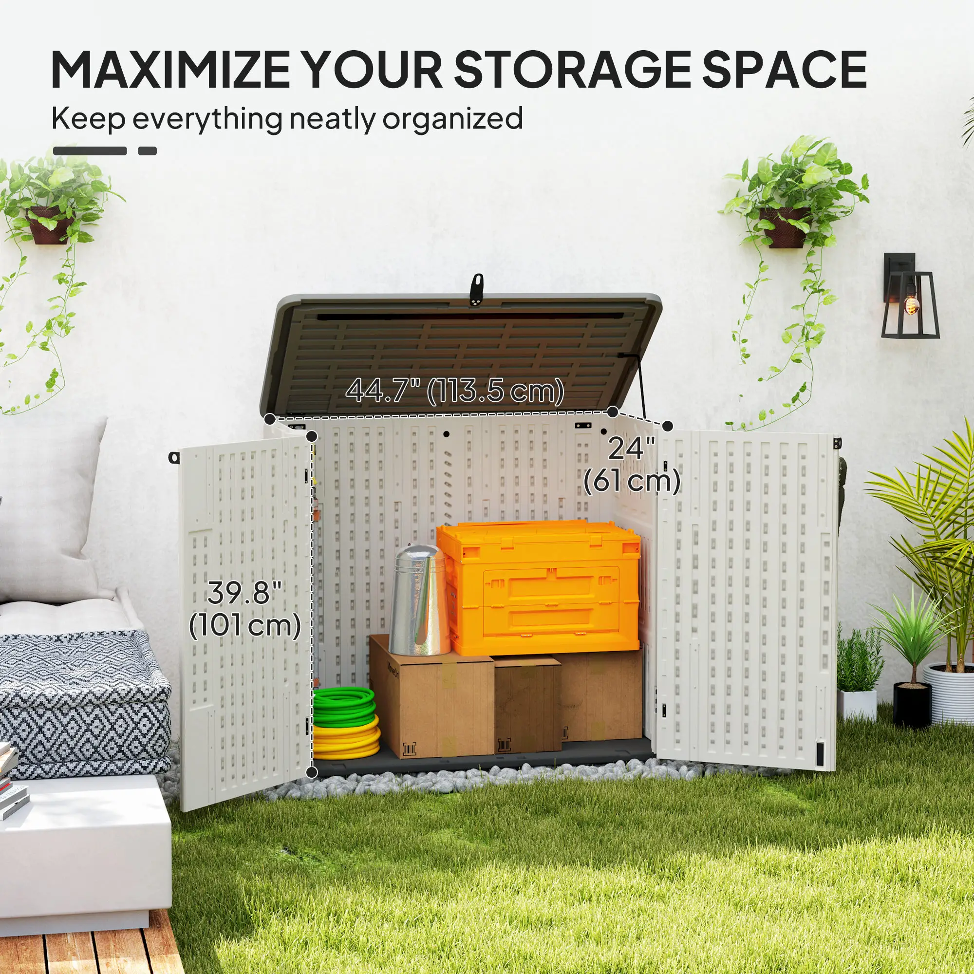 185 Gallon Outdoor Storage Cabinet, Openable Top, Lockable Doors - Image 4