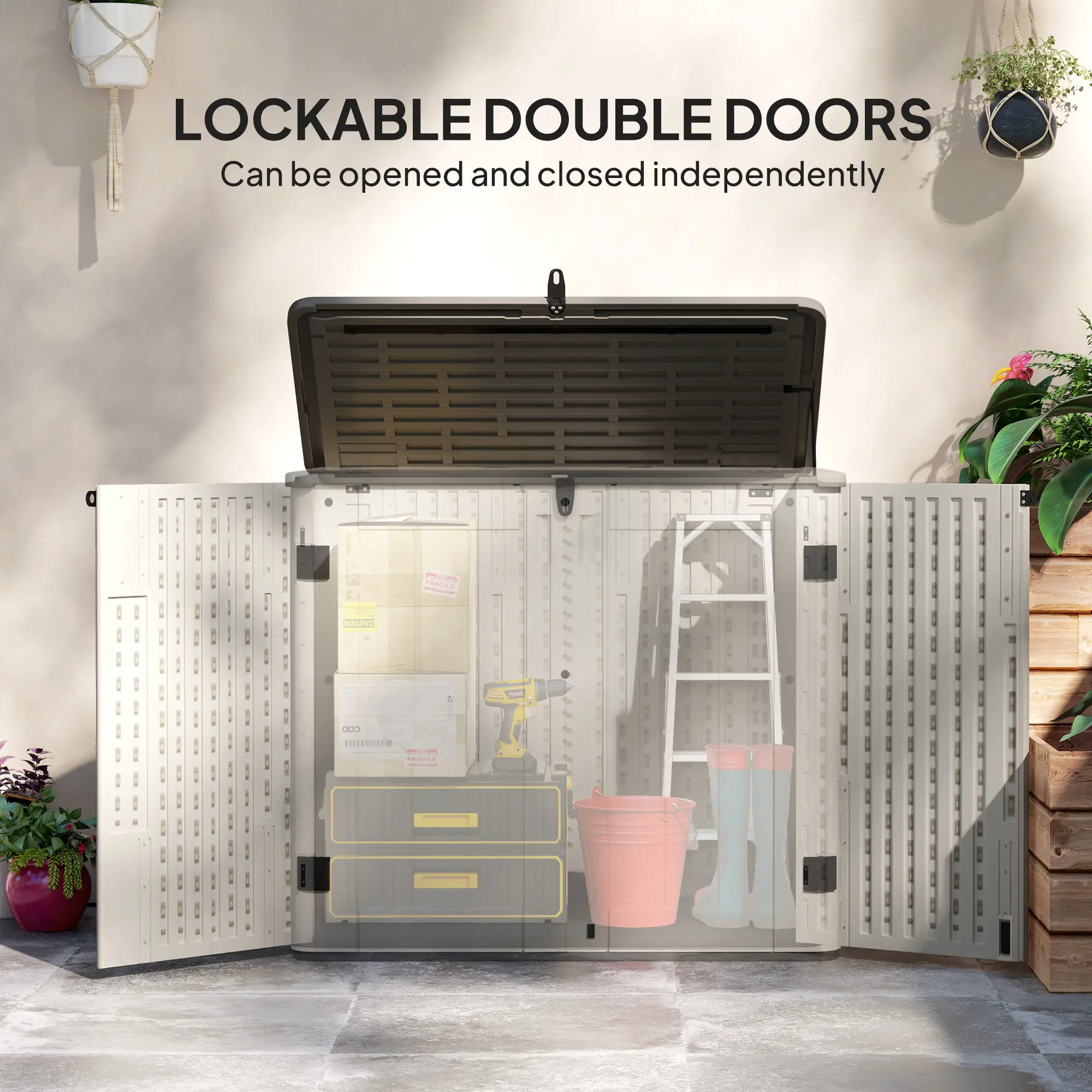 185 Gallon Outdoor Storage Cabinet, Openable Top, Lockable Doors - Image 5