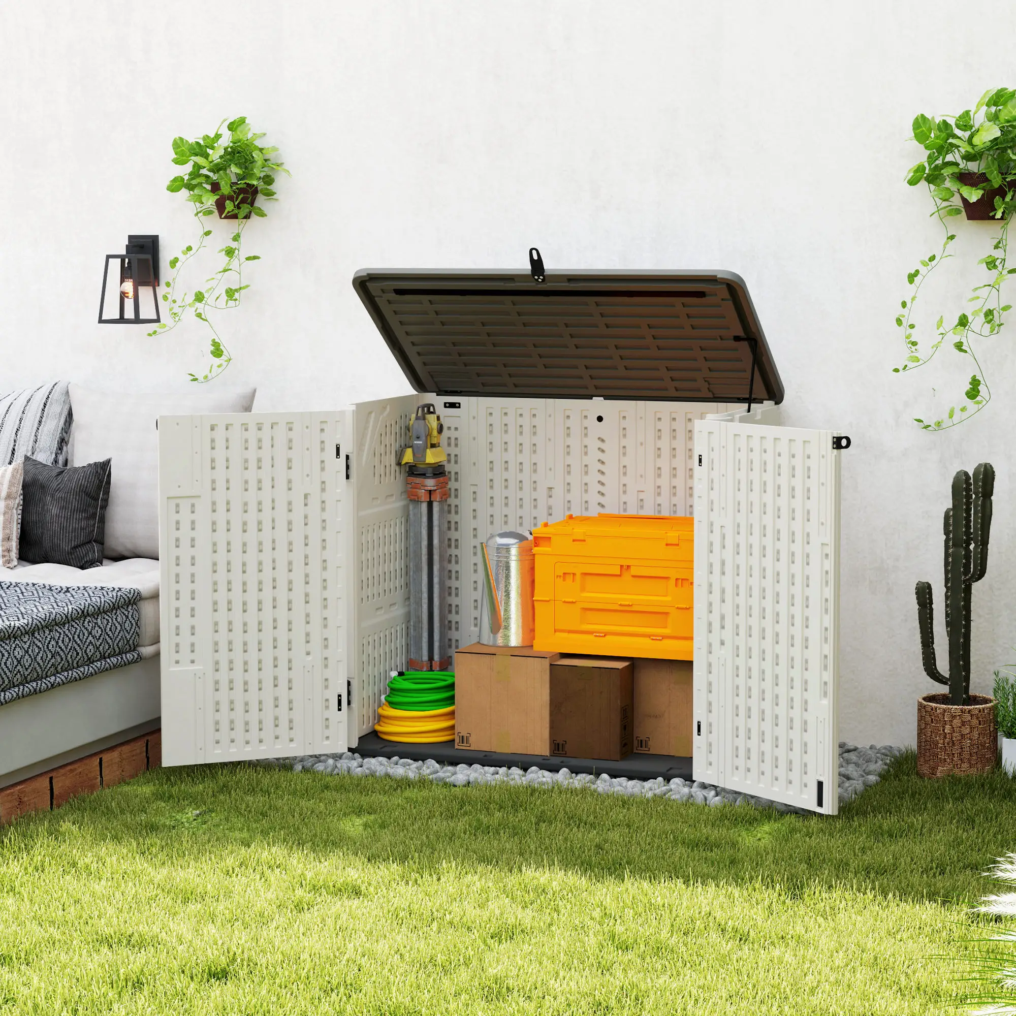 185 Gallon Outdoor Storage Cabinet, Openable Top, Lockable Doors - Image 8