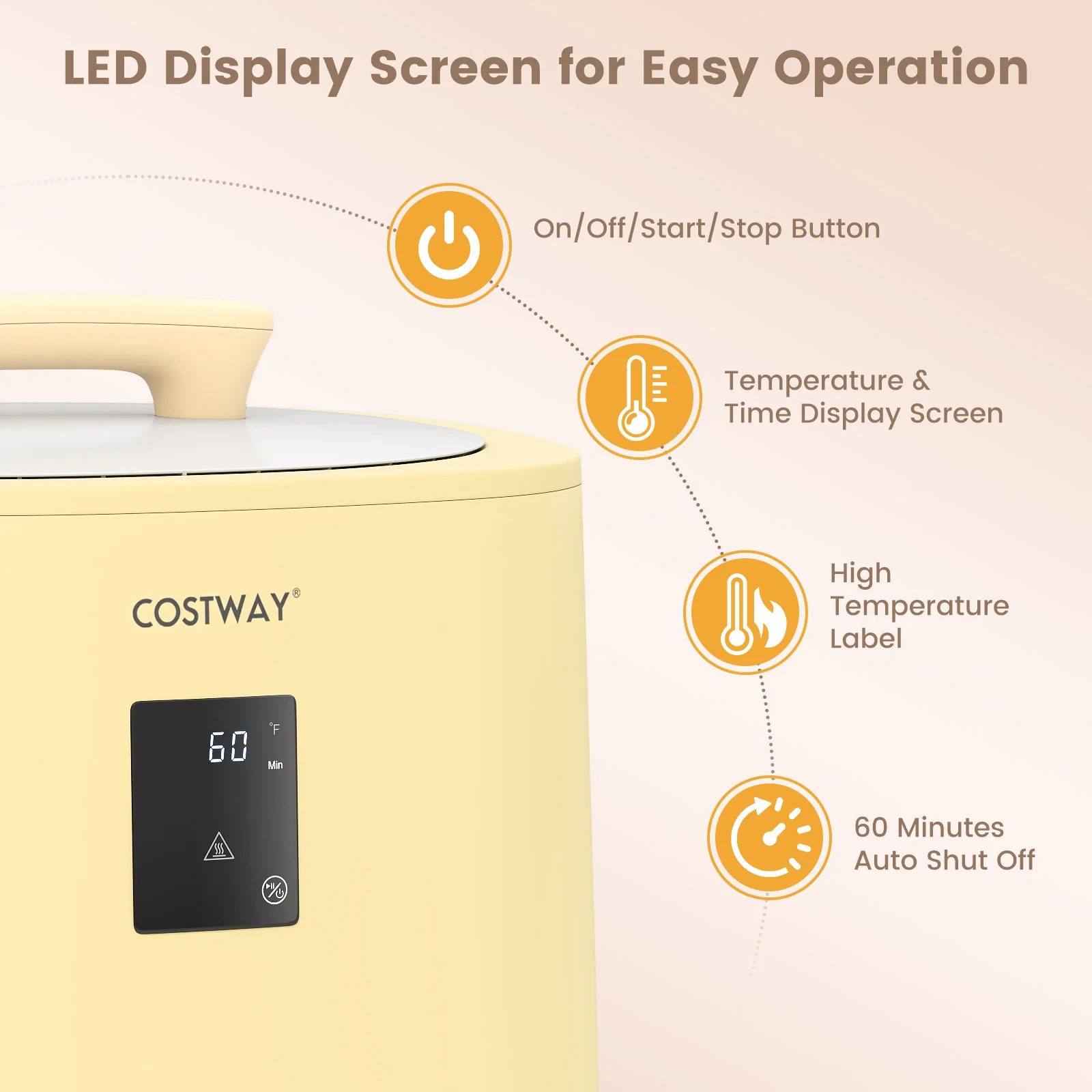 18L Large Towel Warmer, LED Display, Auto Shut Off, Yellow - Image 9