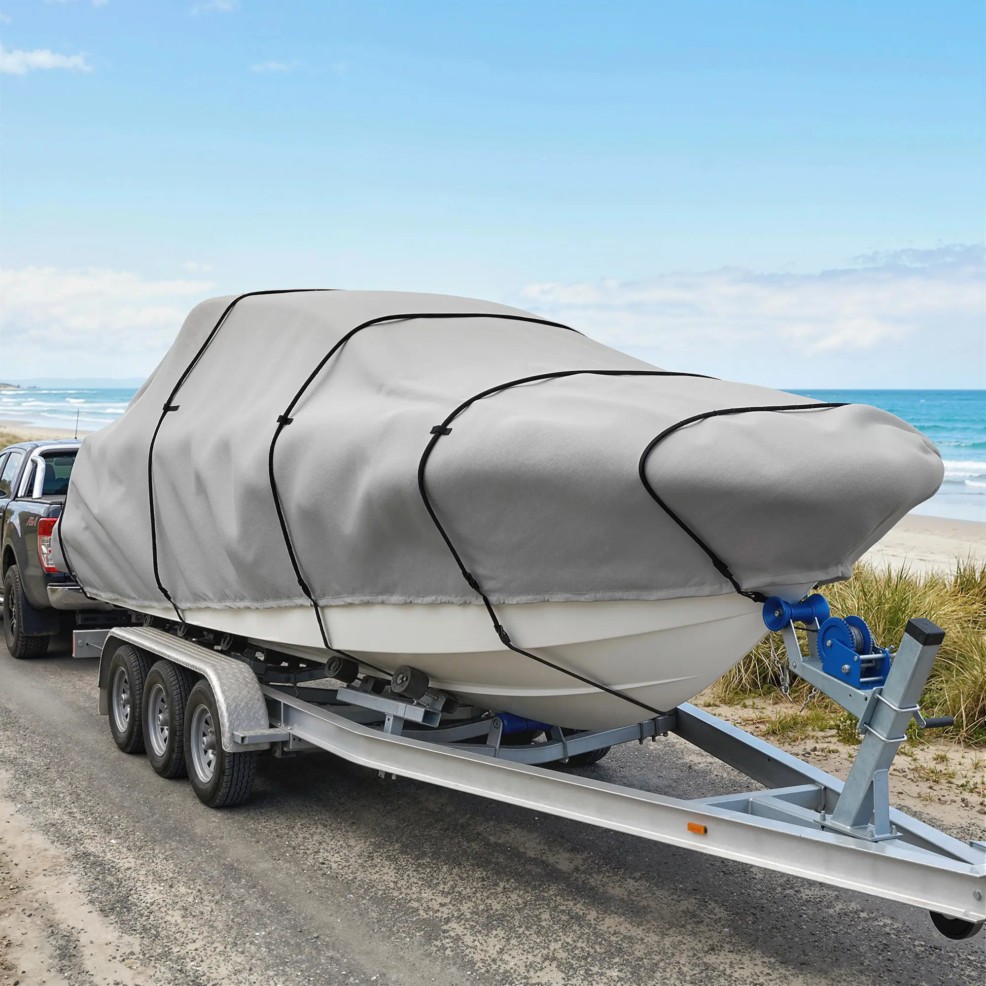 19-20 Ft Trailer Boat Cover, 3000mm Waterproof, Light Grey - Image 2