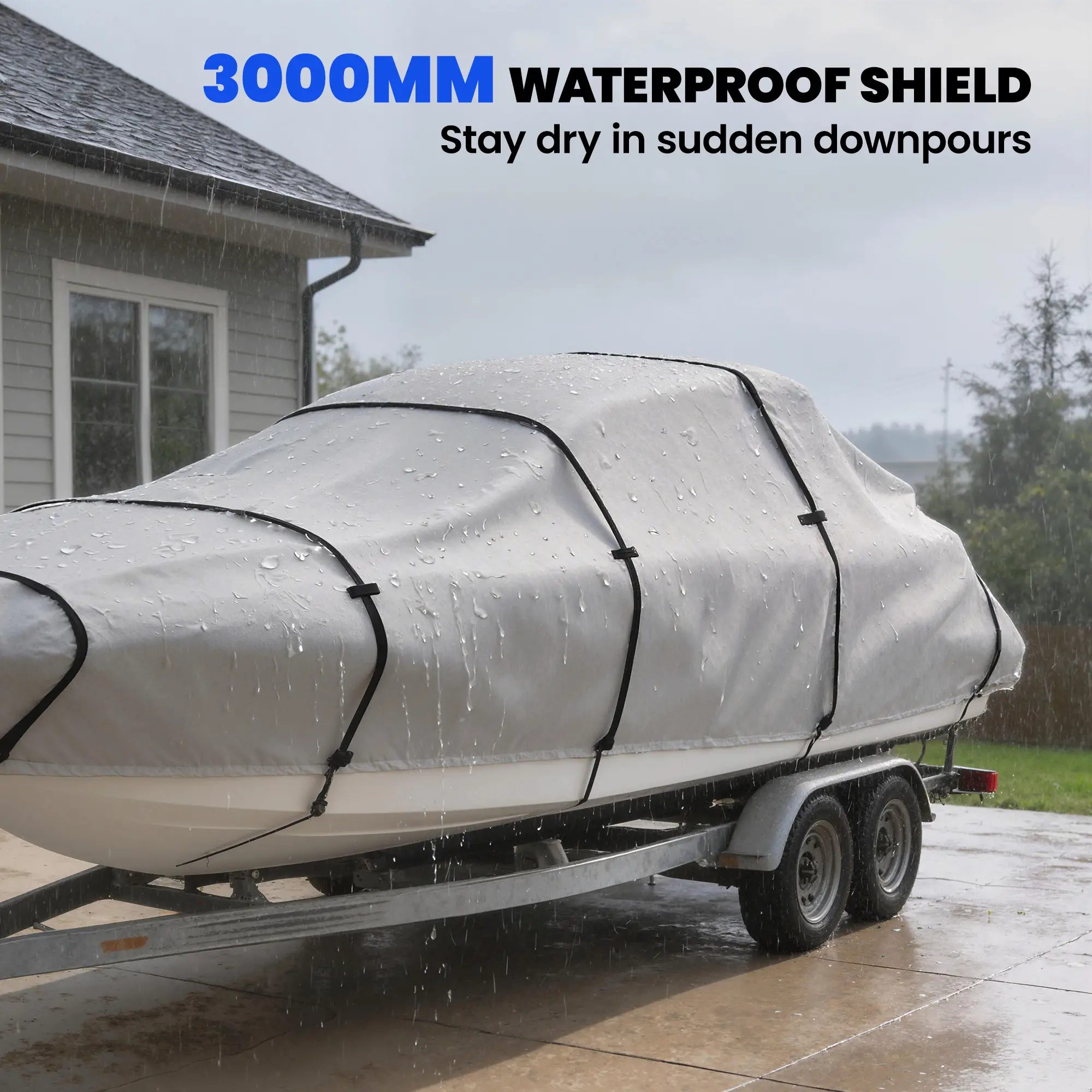 19-20 Ft Trailer Boat Cover, 3000mm Waterproof, Light Grey - Image 4
