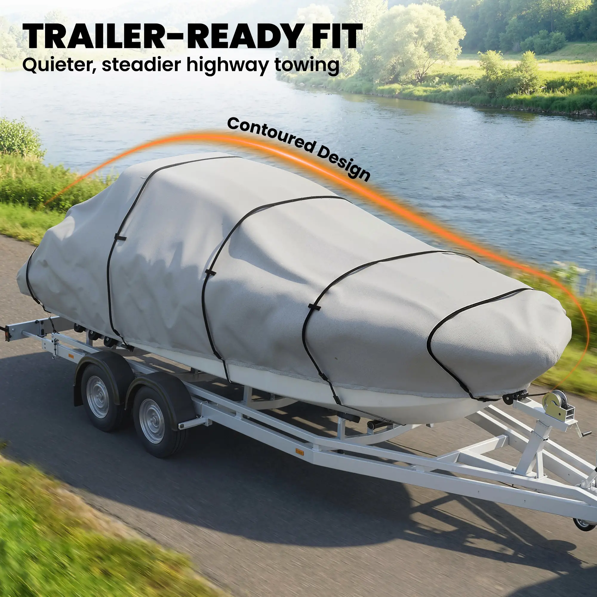 19-20 Ft Trailer Boat Cover, 3000mm Waterproof, Light Grey - Image 7