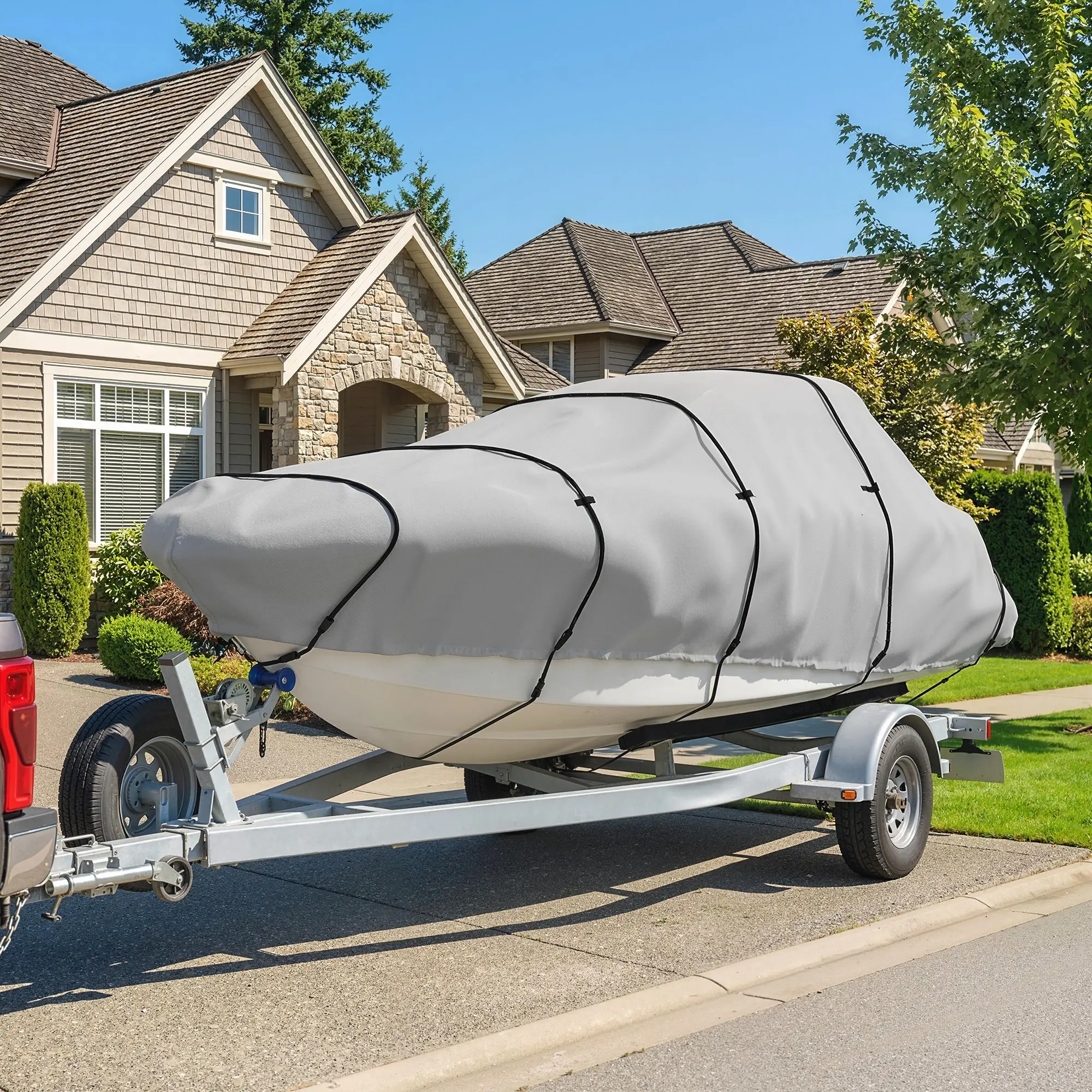 19-20 Ft Trailer Boat Cover, 3000mm Waterproof, Light Grey - Image 8