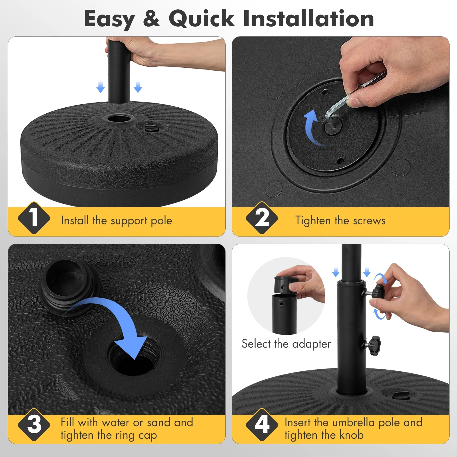 19.5 Inch Fillable Round Umbrella Base Stand, Black - Image 10