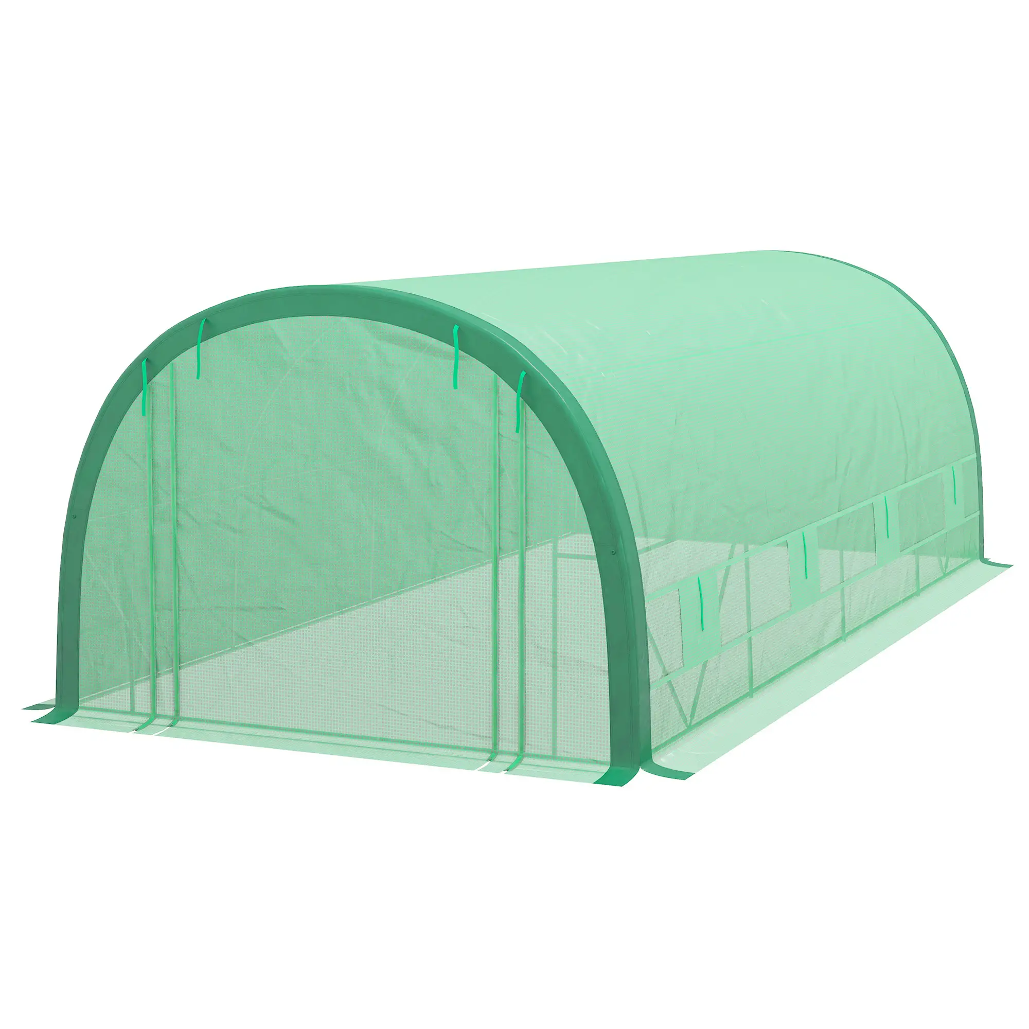 19.5' x 10' x 6.5' Tunnel Greenhouse, Mesh Door, Windows, Green