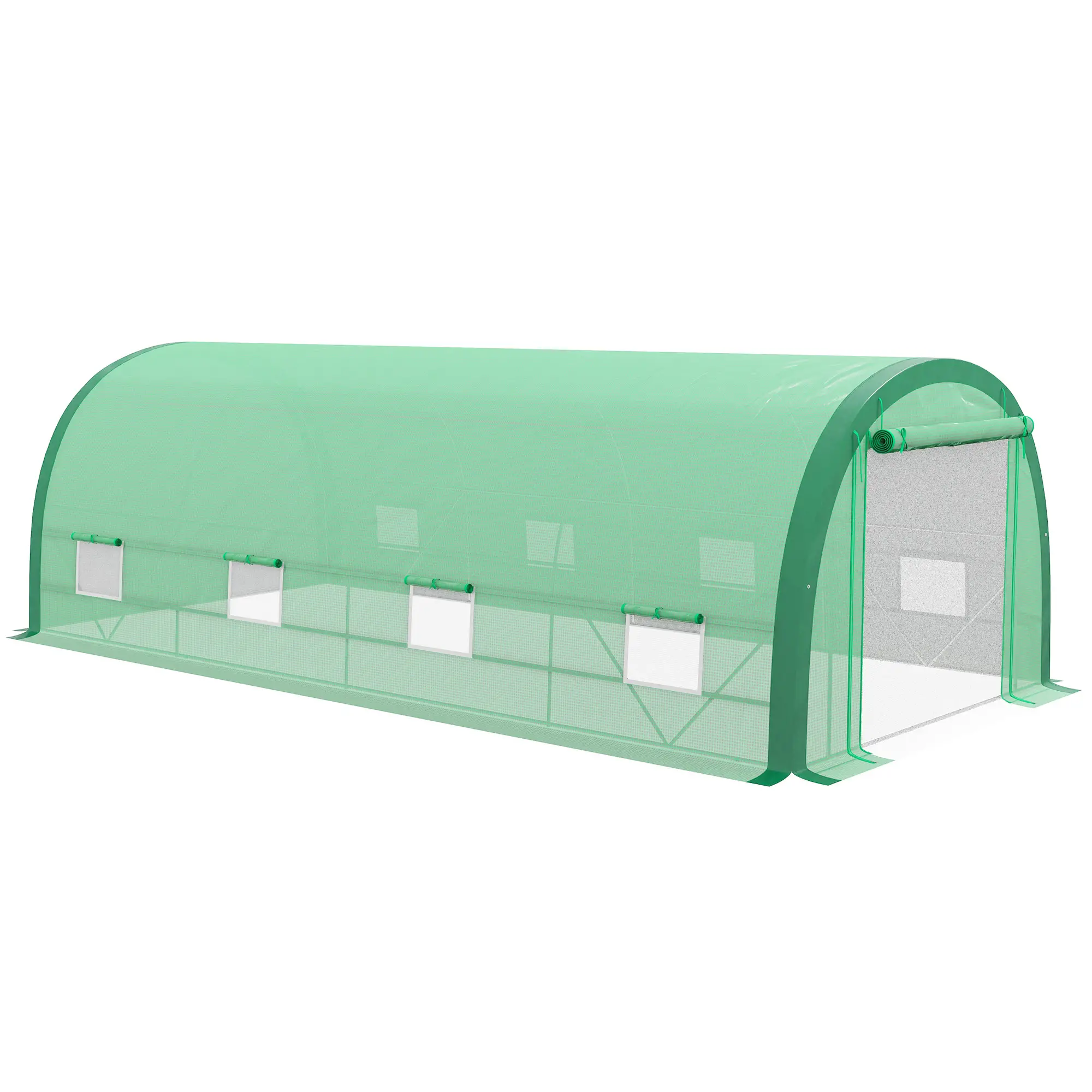 19.5' x 10' x 6.5' Tunnel Greenhouse, Mesh Door, Windows, Green - Image 11