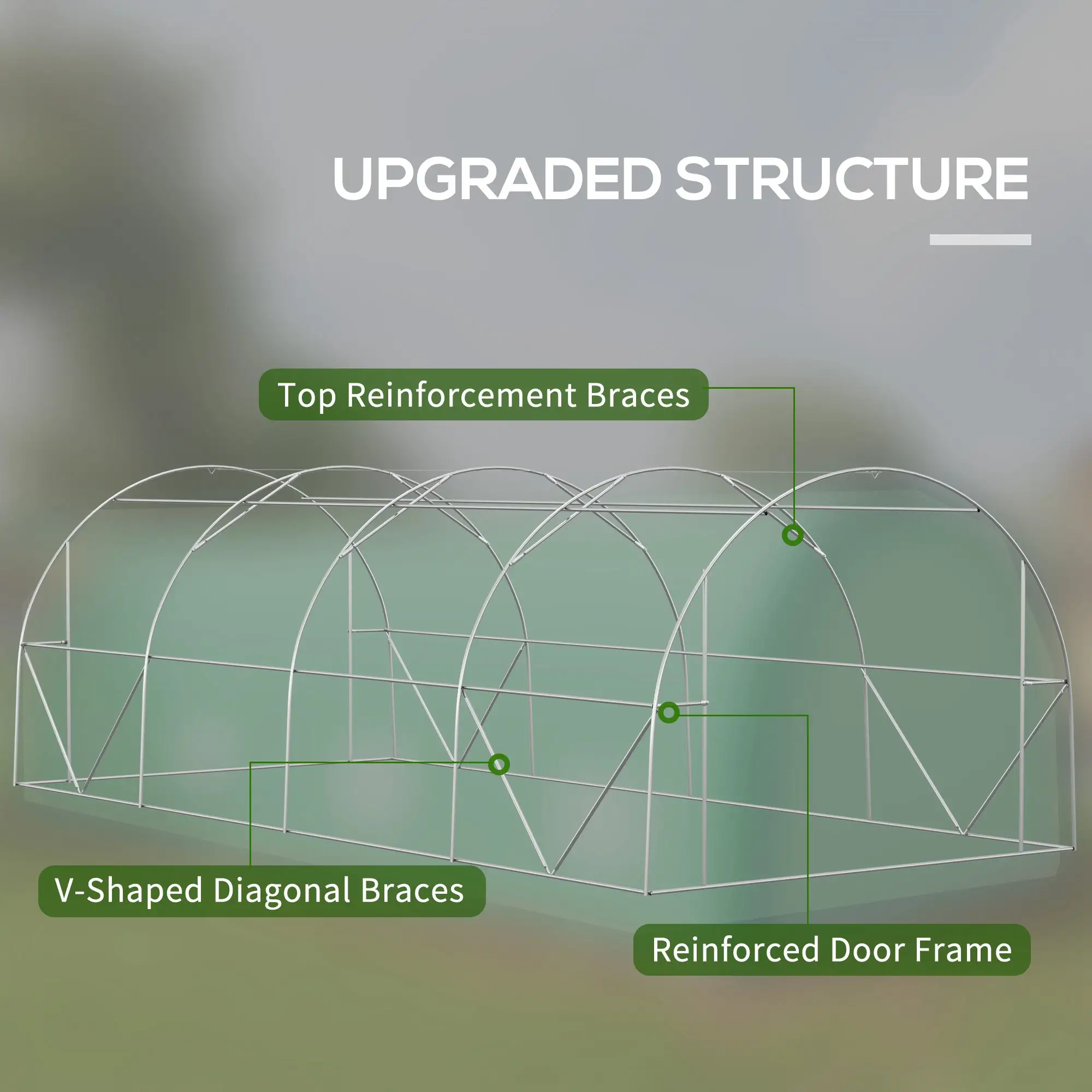 19.5' x 10' x 6.5' Tunnel Greenhouse, Mesh Door, Windows, Green - Image 4