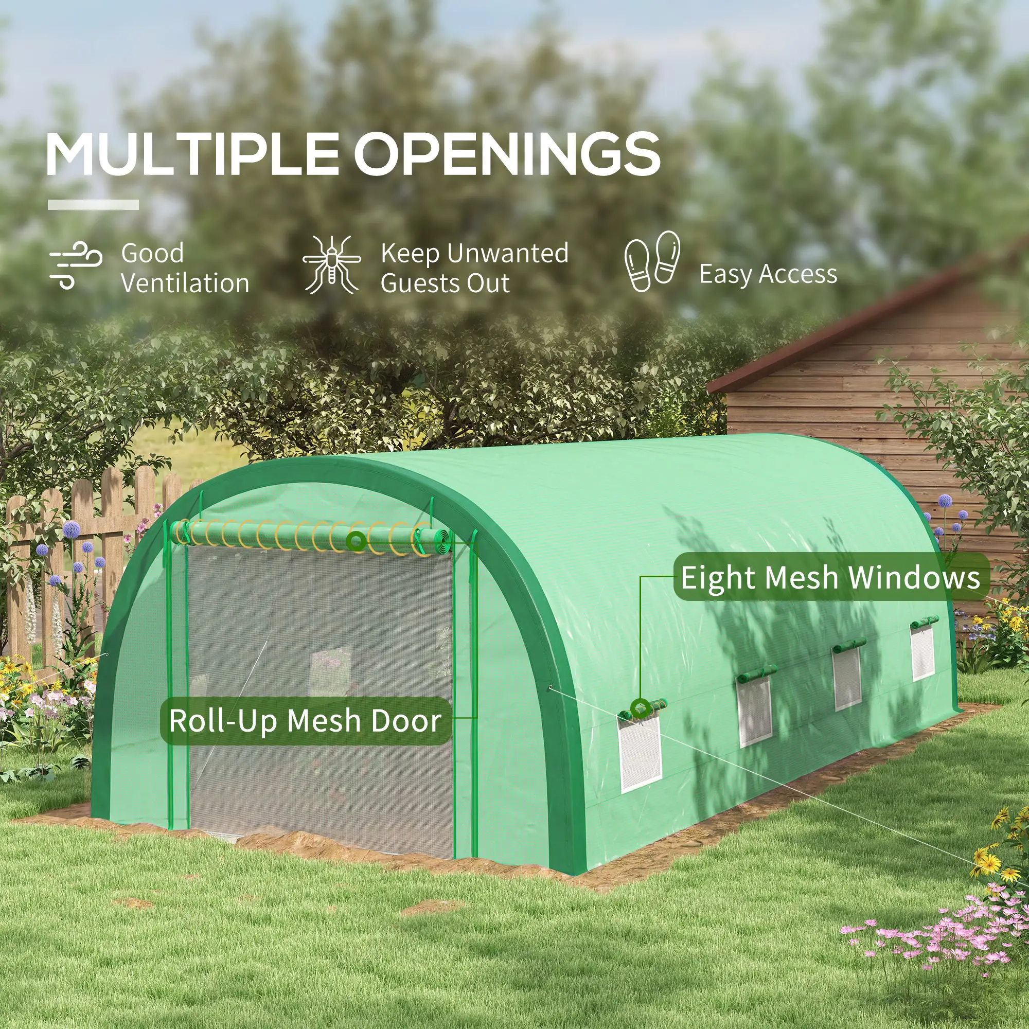 19.5' x 10' x 6.5' Tunnel Greenhouse, Mesh Door, Windows, Green - Image 5