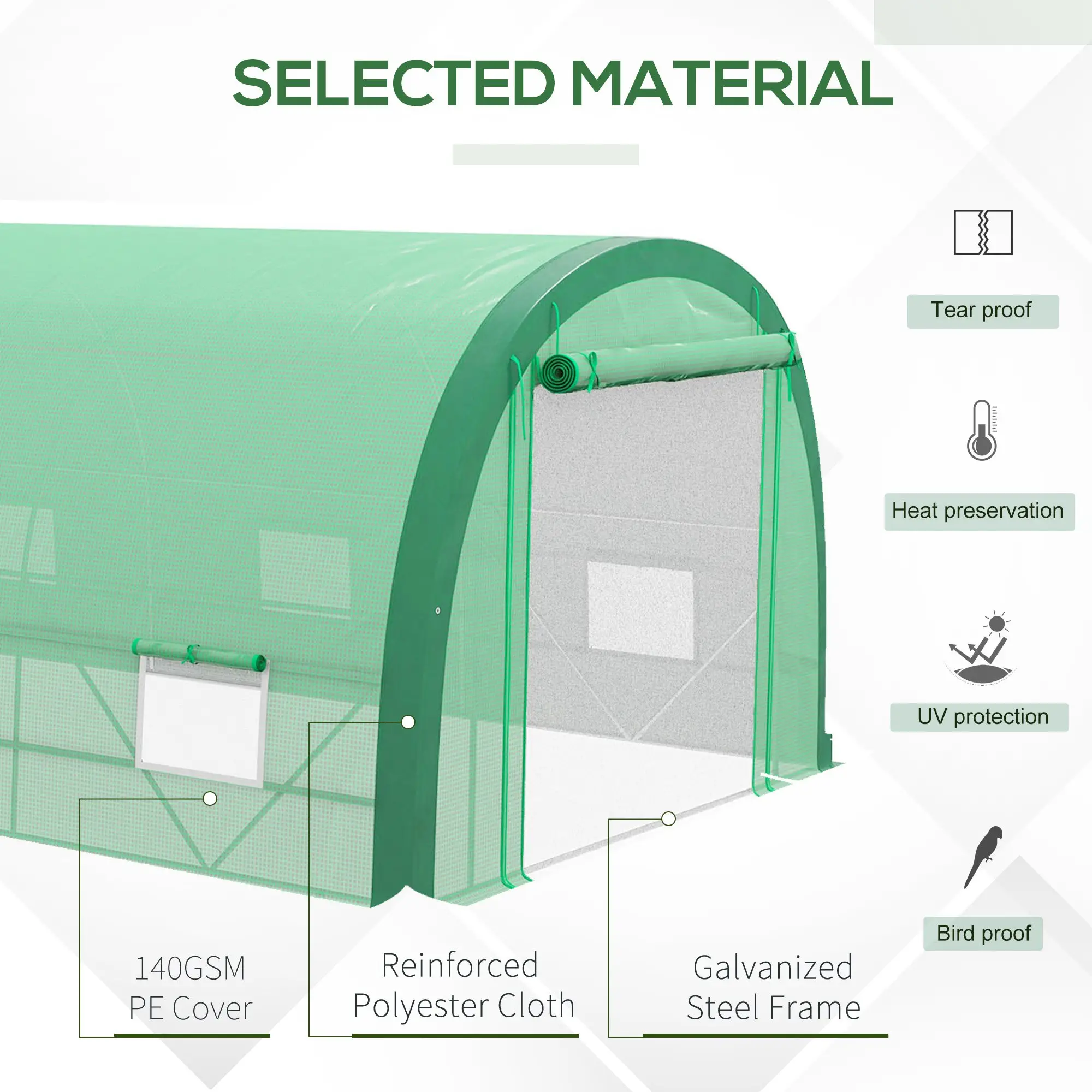 19.5' x 10' x 6.5' Tunnel Greenhouse, Mesh Door, Windows, Green - Image 6