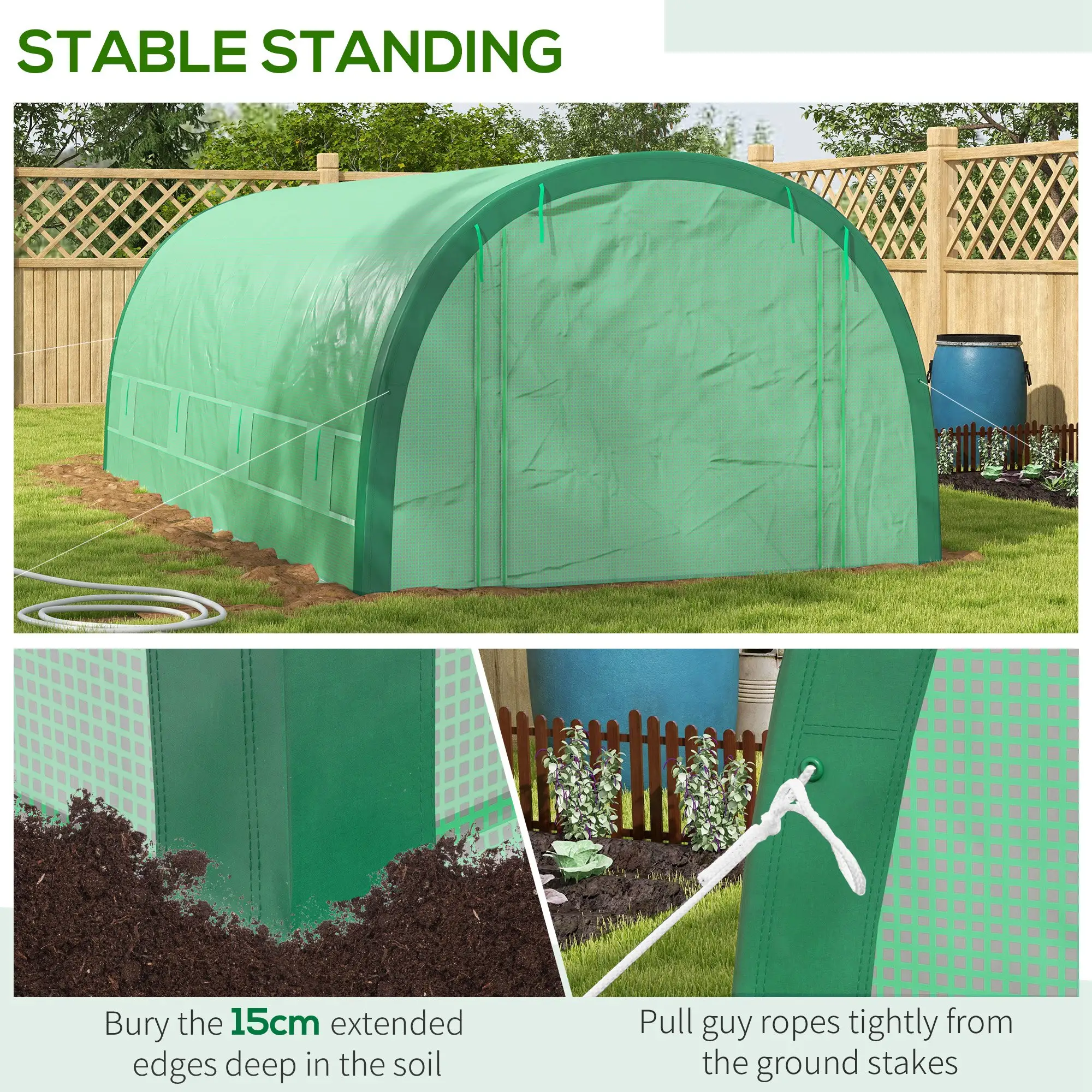 19.5' x 10' x 6.5' Tunnel Greenhouse, Mesh Door, Windows, Green - Image 7