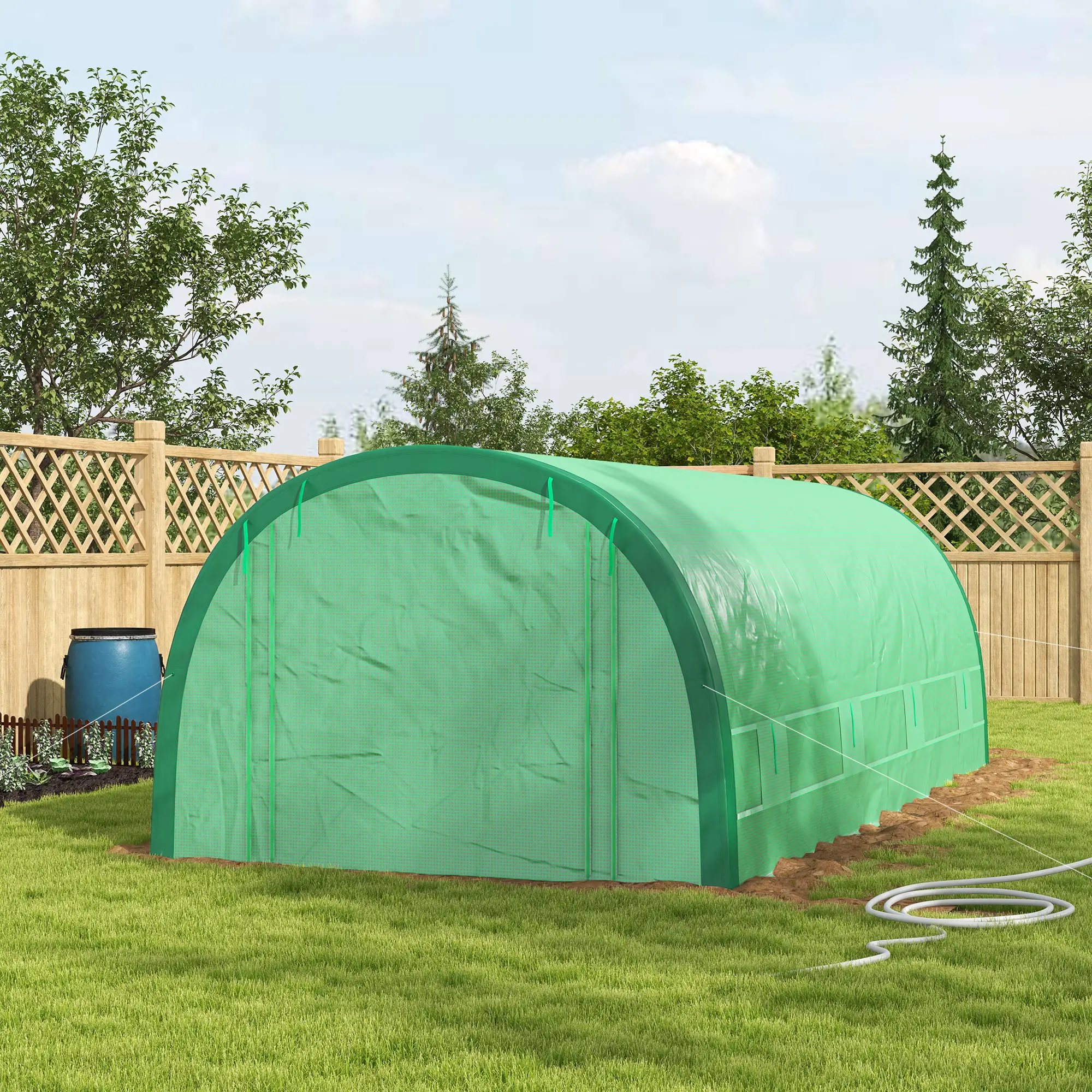 19.5' x 10' x 6.5' Tunnel Greenhouse, Mesh Door, Windows, Green - Image 8