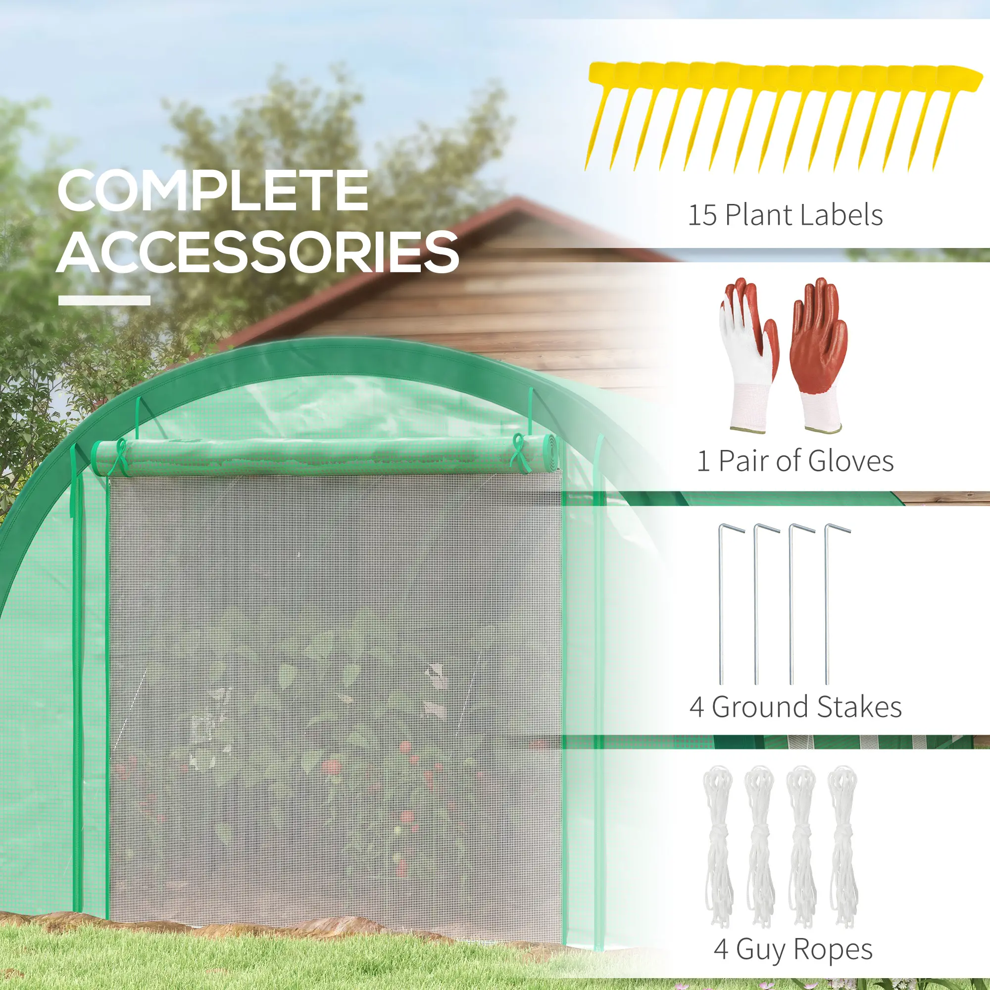 19.5' x 10' x 6.5' Tunnel Greenhouse, Mesh Door, Windows, Green - Image 9