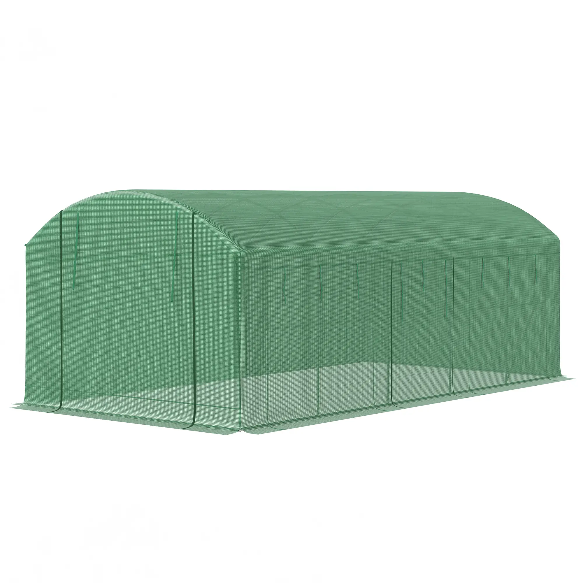 19.5' x 10' x 7.5' Walk-In Greenhouse, 3 Roll-Up Doors, Mesh Windows, Green