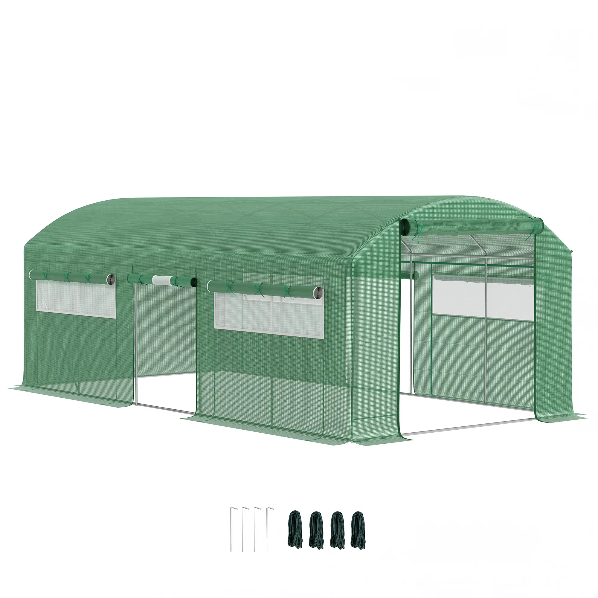 19.5' x 10' x 7.5' Walk-In Greenhouse, 3 Roll-Up Doors, Mesh Windows, Green - Image 11