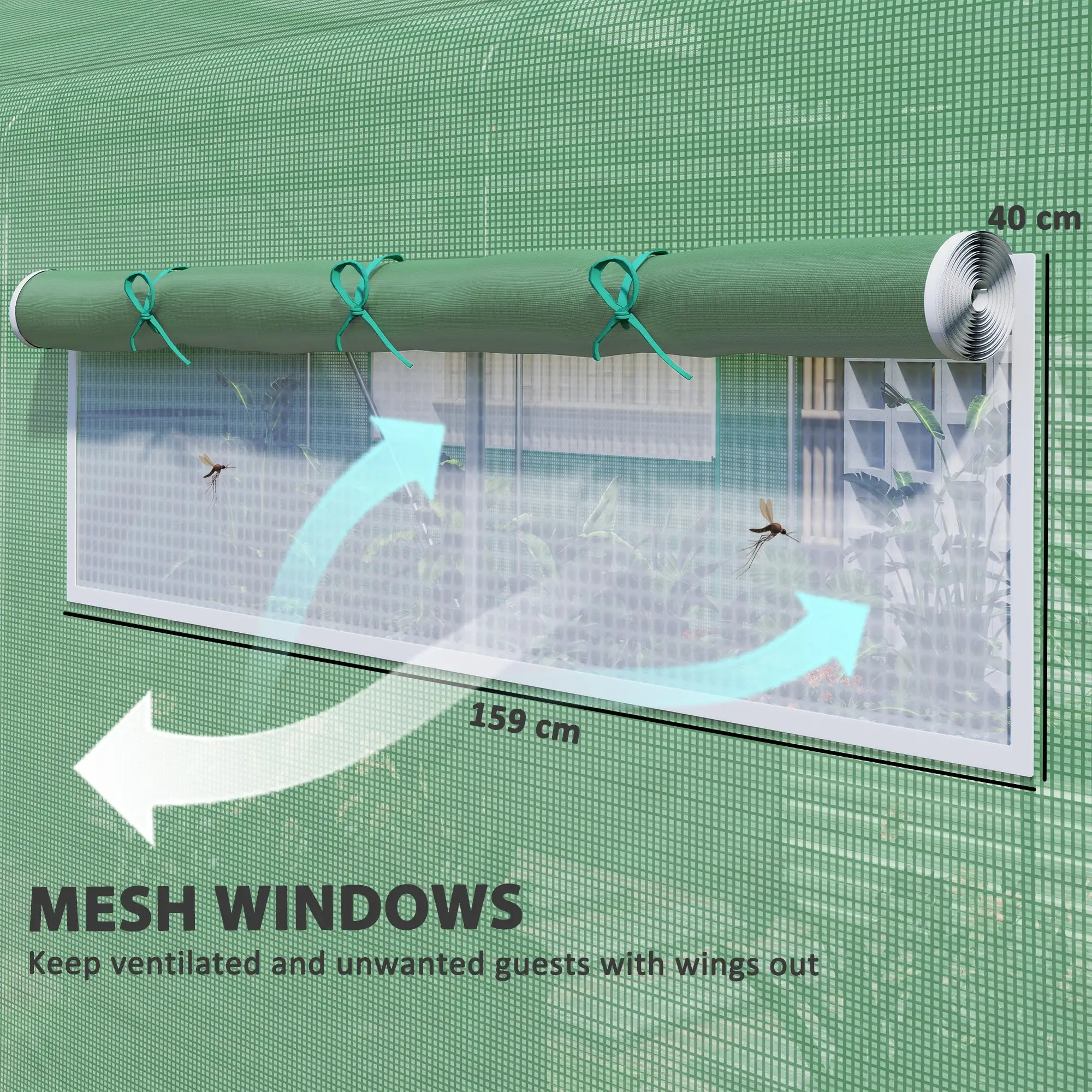 19.5' x 10' x 7.5' Walk-In Greenhouse, 3 Roll-Up Doors, Mesh Windows, Green - Image 5