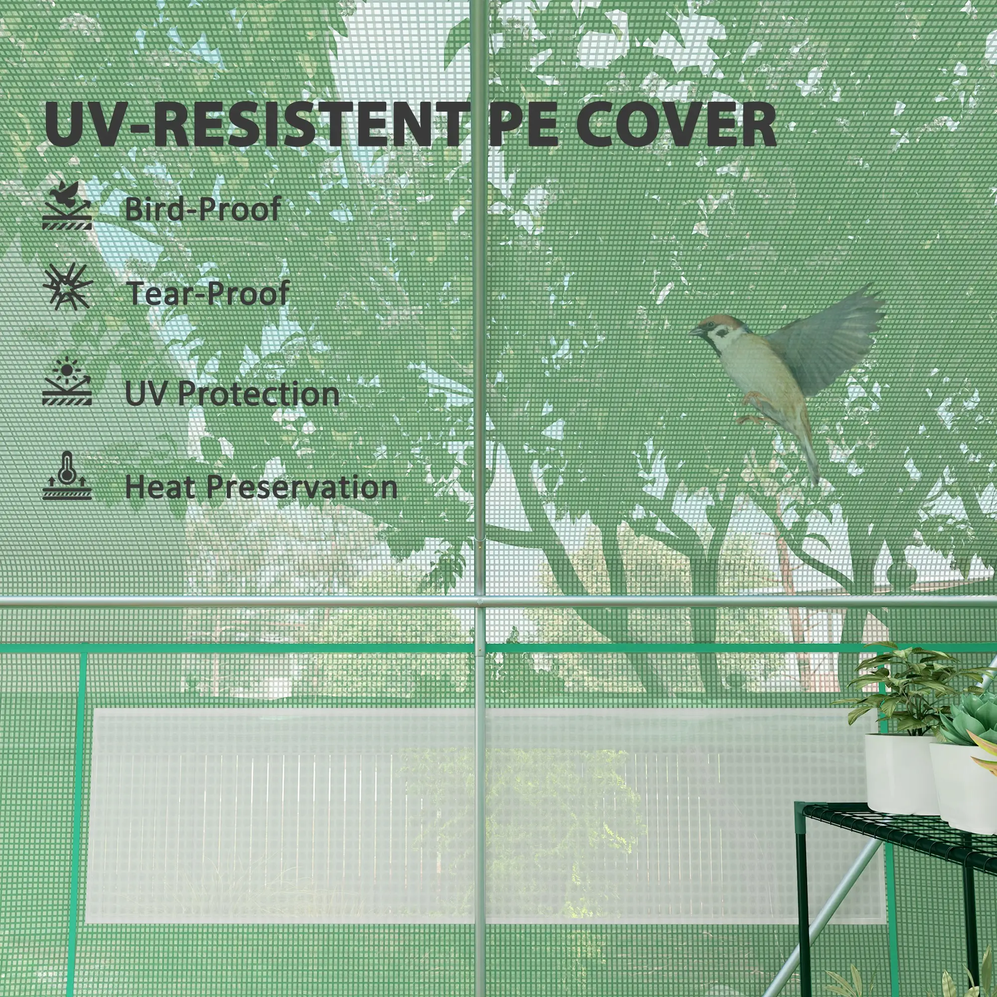 19.5' x 10' x 7.5' Walk-In Greenhouse, 3 Roll-Up Doors, Mesh Windows, Green - Image 6