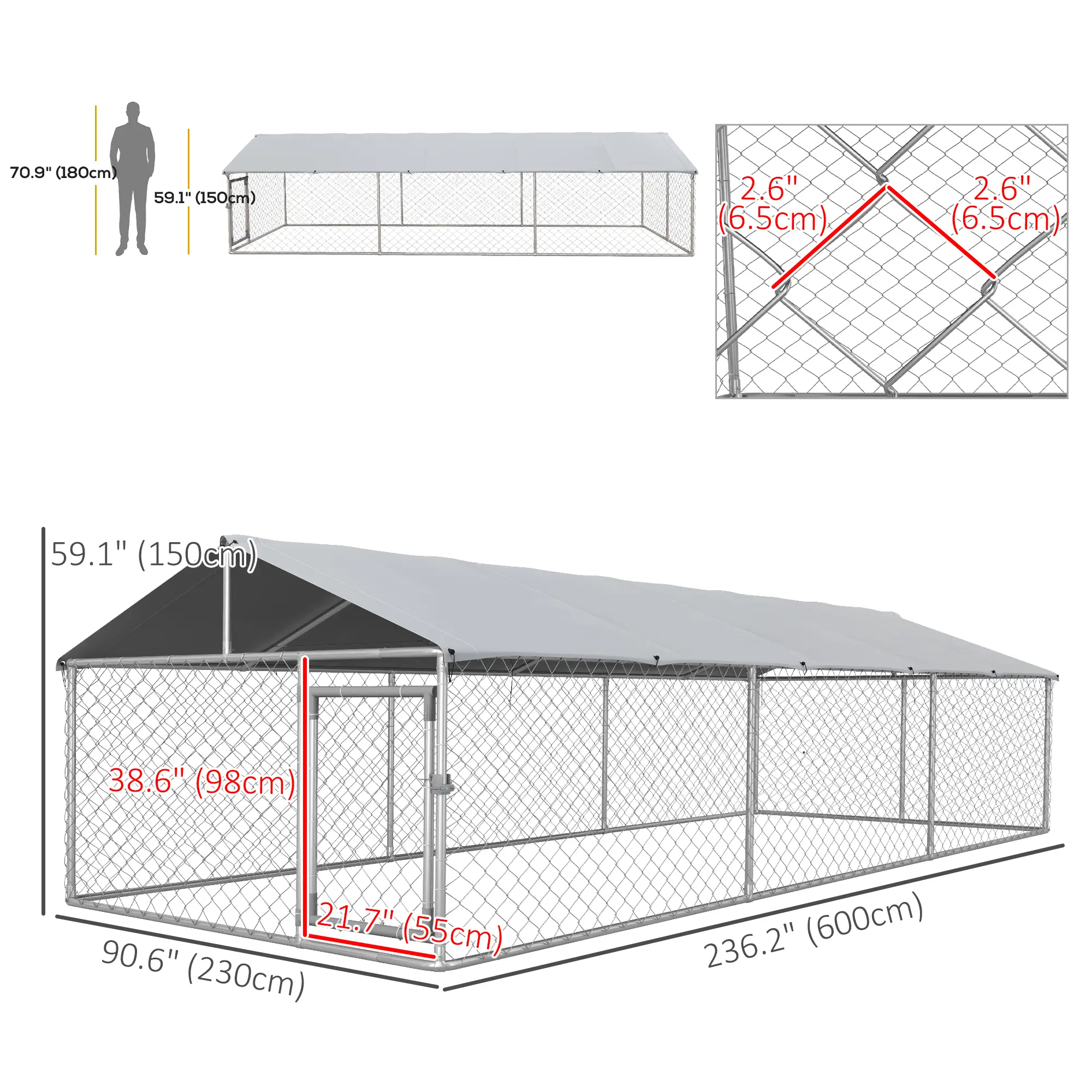 19.7' x 7.5' x 4.9' Outdoor Dog Kennel, Waterproof UV Resistant Cover, Silver - Image 3