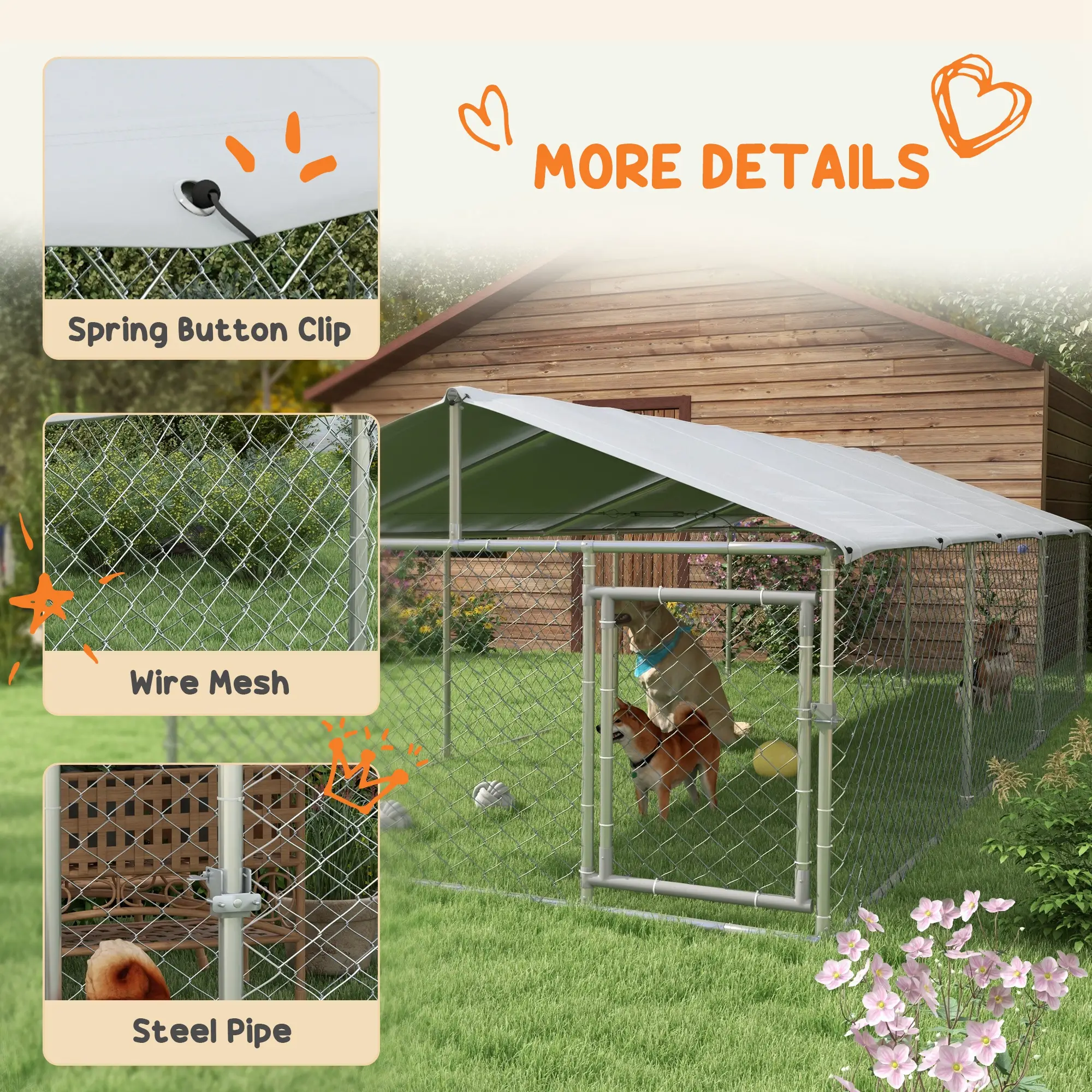 19.7' x 7.5' x 4.9' Outdoor Dog Kennel, Waterproof UV Resistant Cover, Silver - Image 7