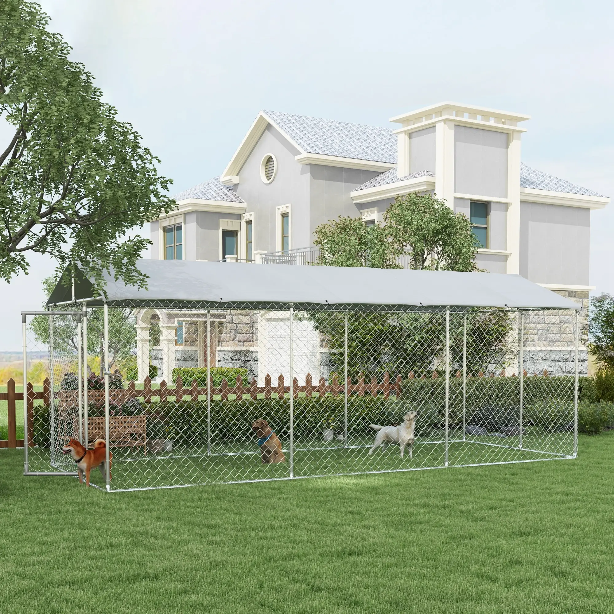 19.7' x 7.5' x 7.5' Outdoor Dog Kennel, Waterproof UV Resistant Cover, Silver - Image 2