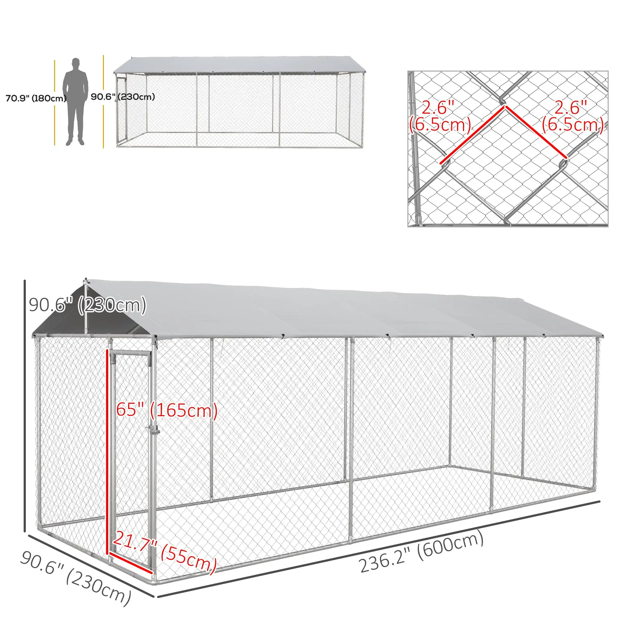 19.7' x 7.5' x 7.5' Outdoor Dog Kennel, Waterproof UV Resistant Cover, Silver - Image 3