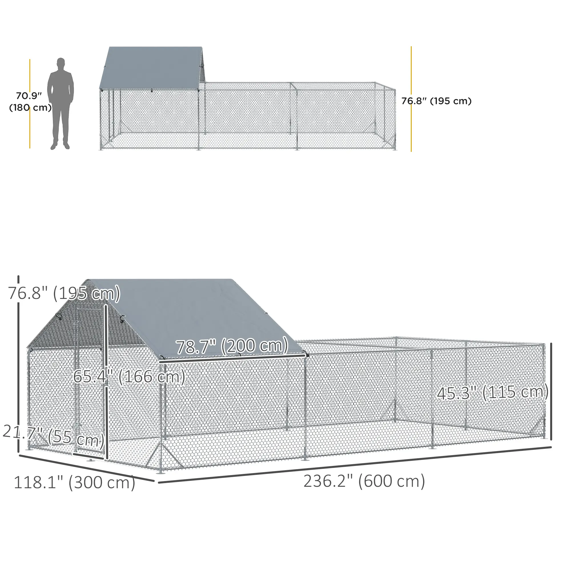 19.7' x 9.8' Metal Chicken Run, Waterproof Anti-UV Cover - Image 3