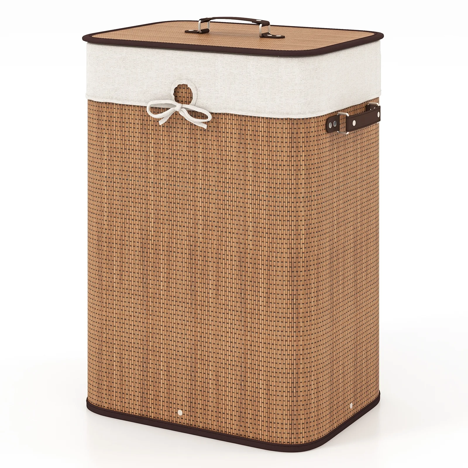19 Gal Rectangle Laundry Basket, Bamboo Clothes Hamper, Yellow - Image 4