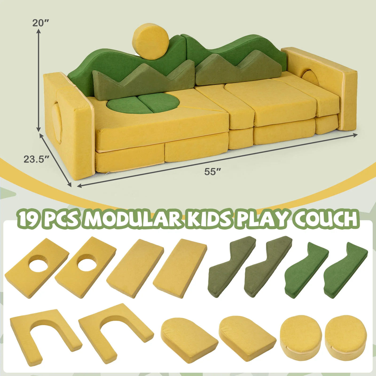 19 Pieces Modular Kids Play Couch for Inspiring Creativity - Image 6