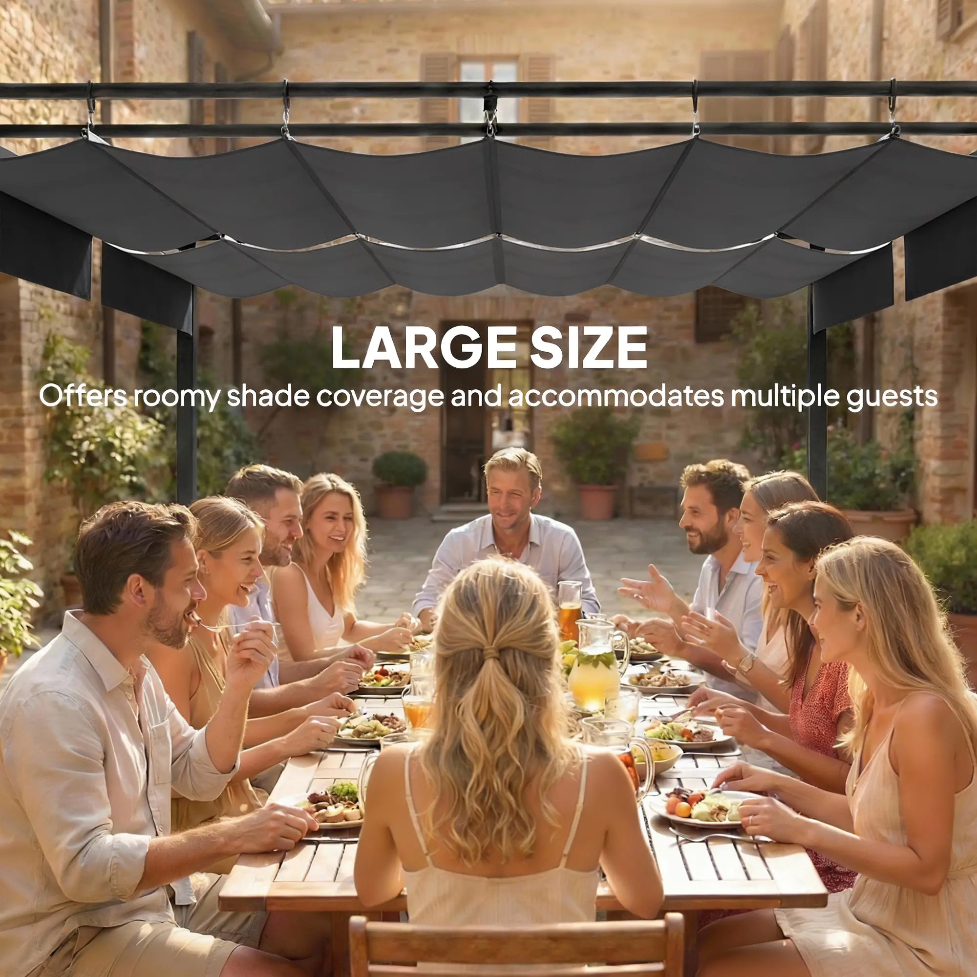 19' x 10' Dark Grey Pergola, Retractable Canopy, UV50+ Sun Shade, Dark Grey - Image 4