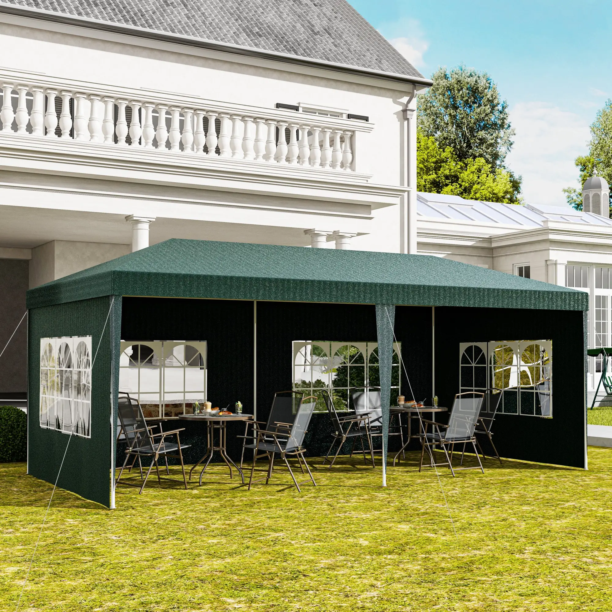 19' x 9' Party Tent Gazebo, 4 Removable Window Walls, Green - Image 2