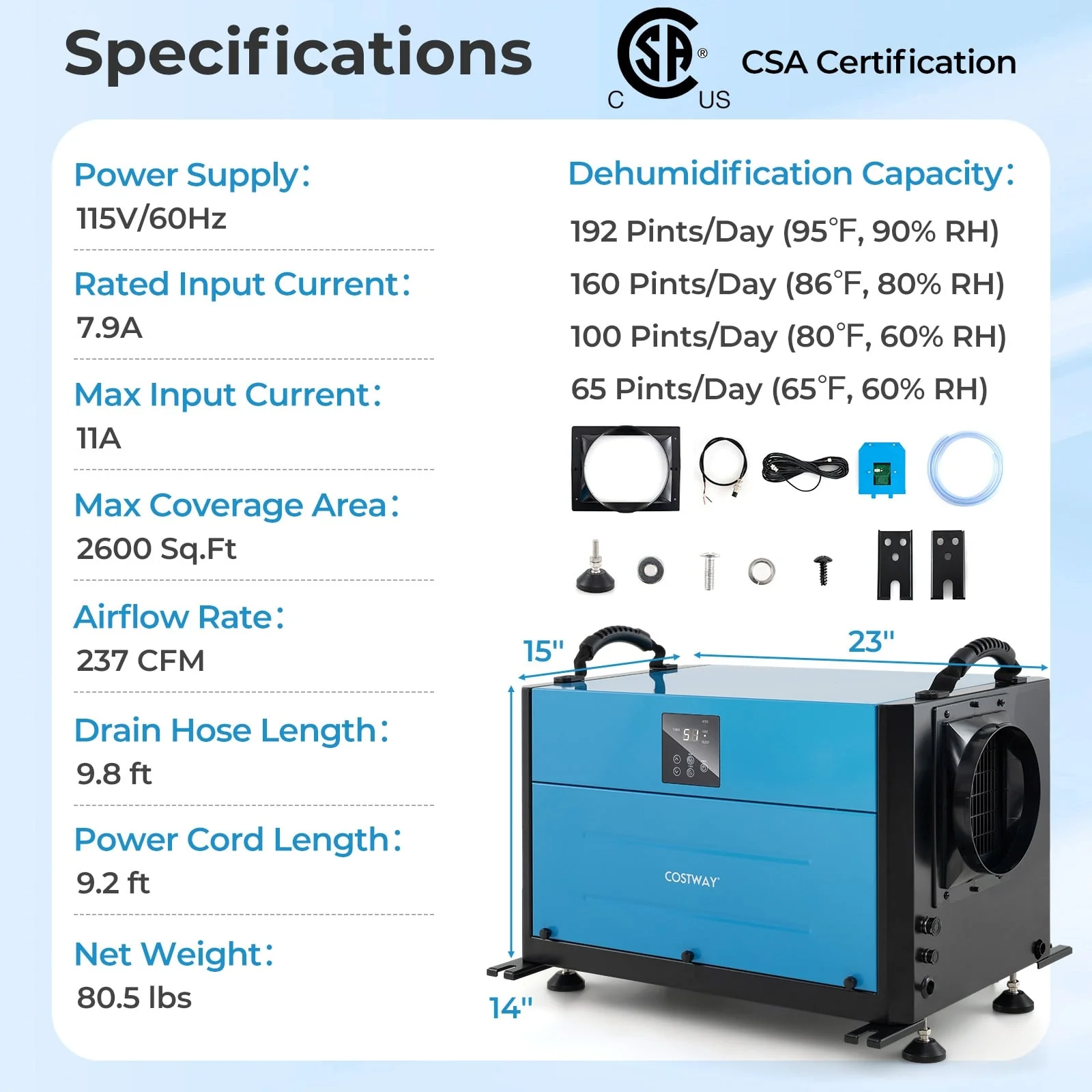 192 Pint Crawl Space Dehumidifier, 3 Modes, 24H Timer, Blue - Image 4