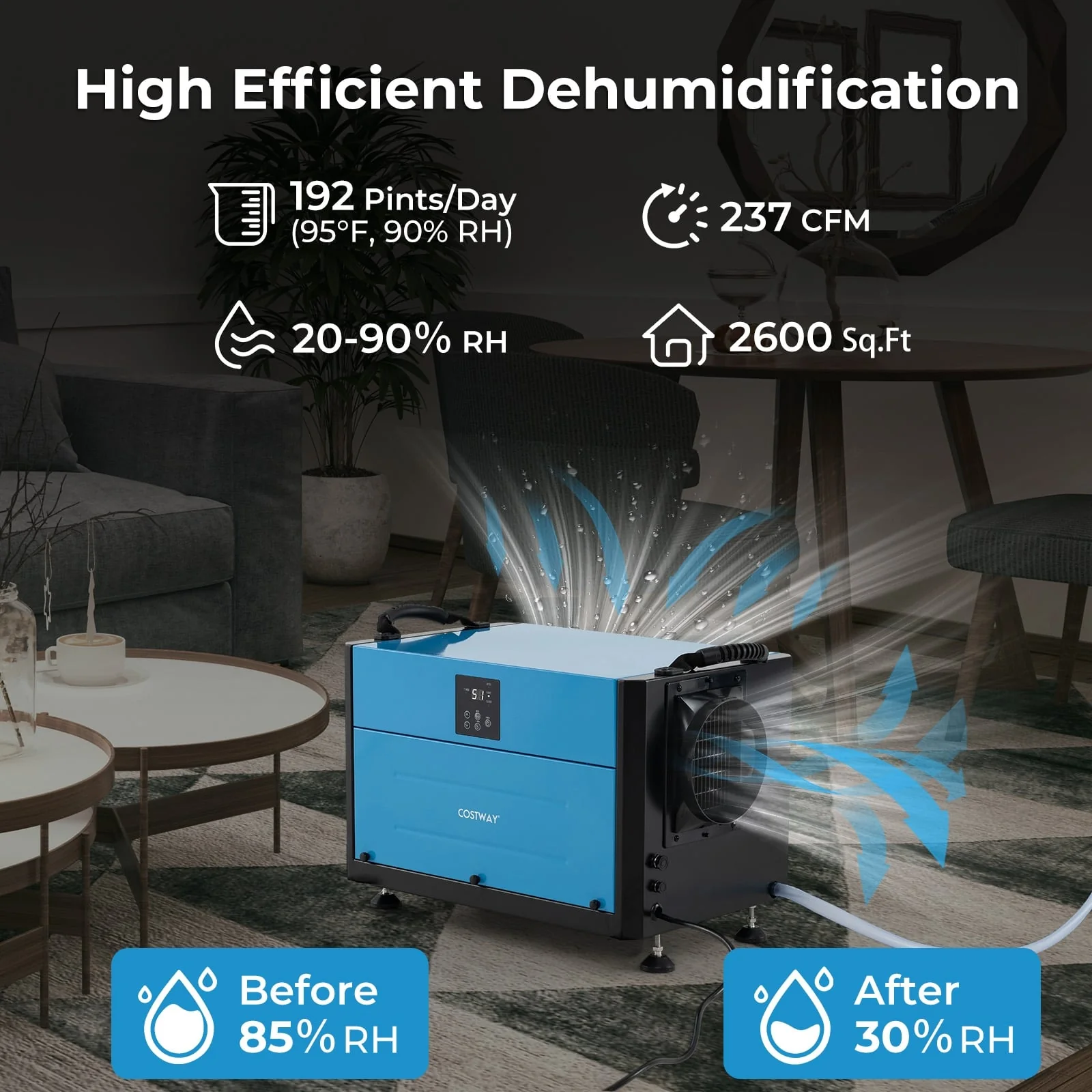 192 Pint Crawl Space Dehumidifier, 3 Modes, 24H Timer, Blue - Image 5