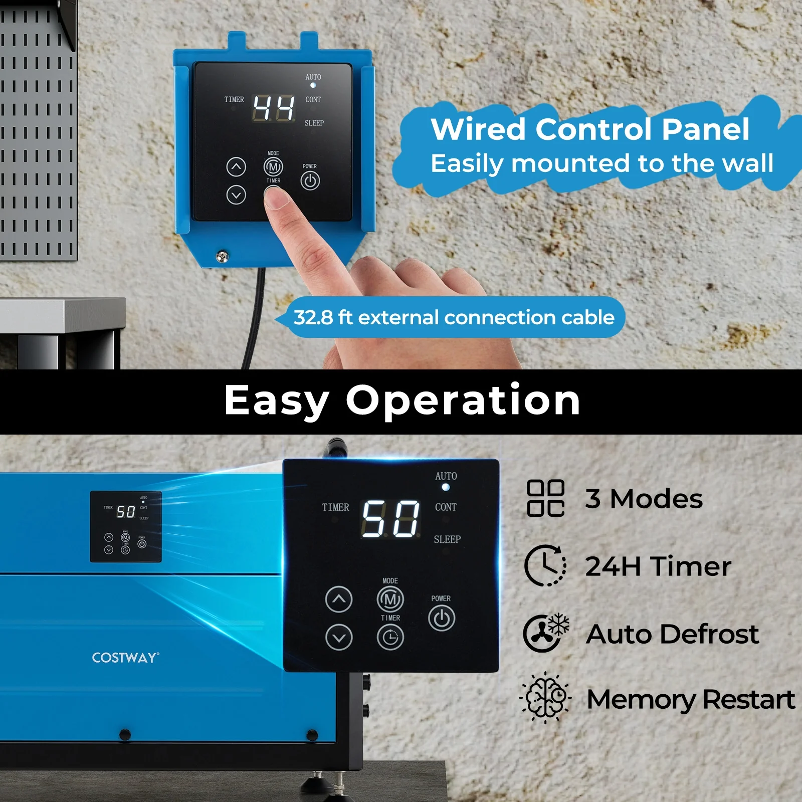 192 Pint Crawl Space Dehumidifier, 3 Modes, 24H Timer, Blue - Image 7