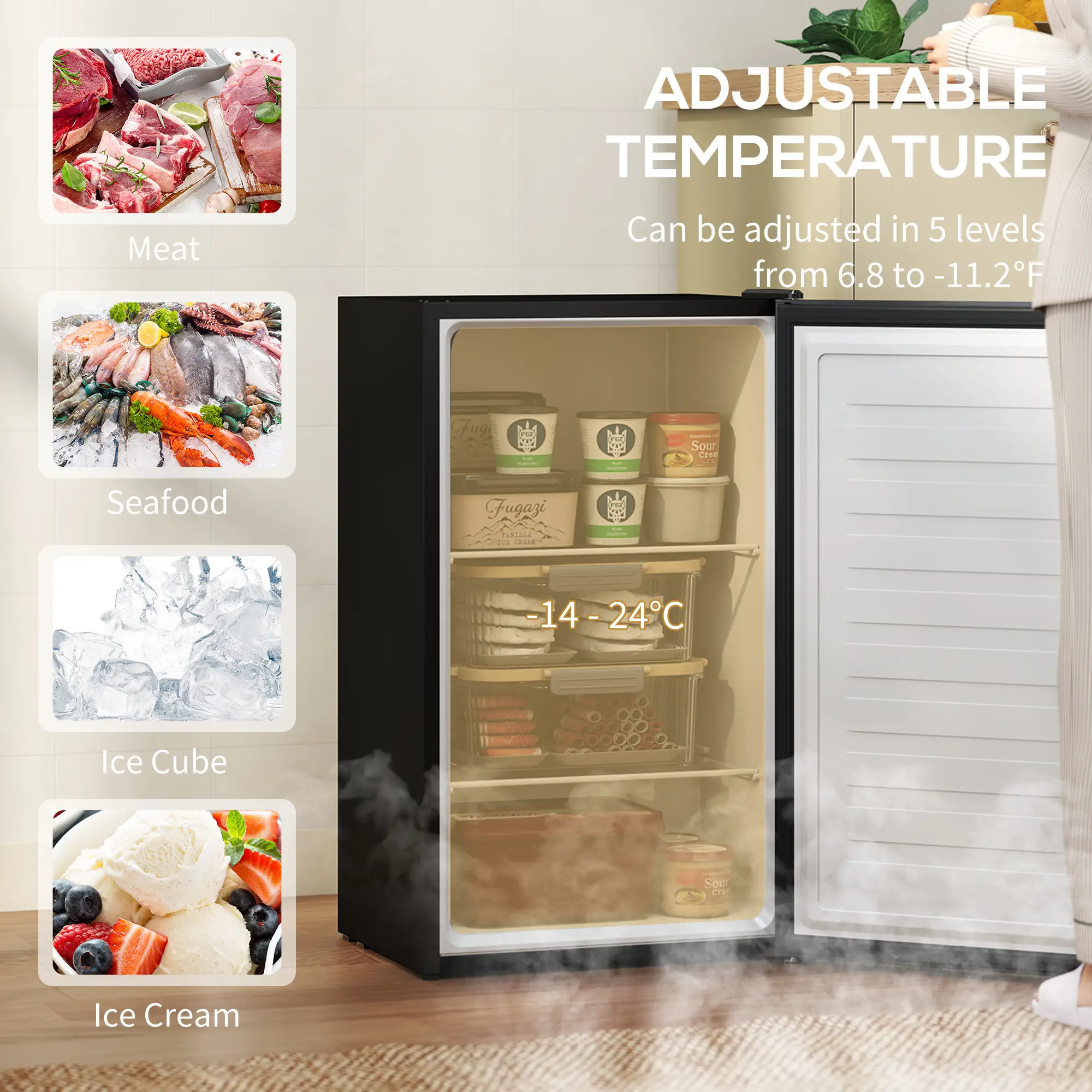 2.1 Cu. Ft. Mini Freezer, Compact Upright, Reversible Door, Black - Image 4