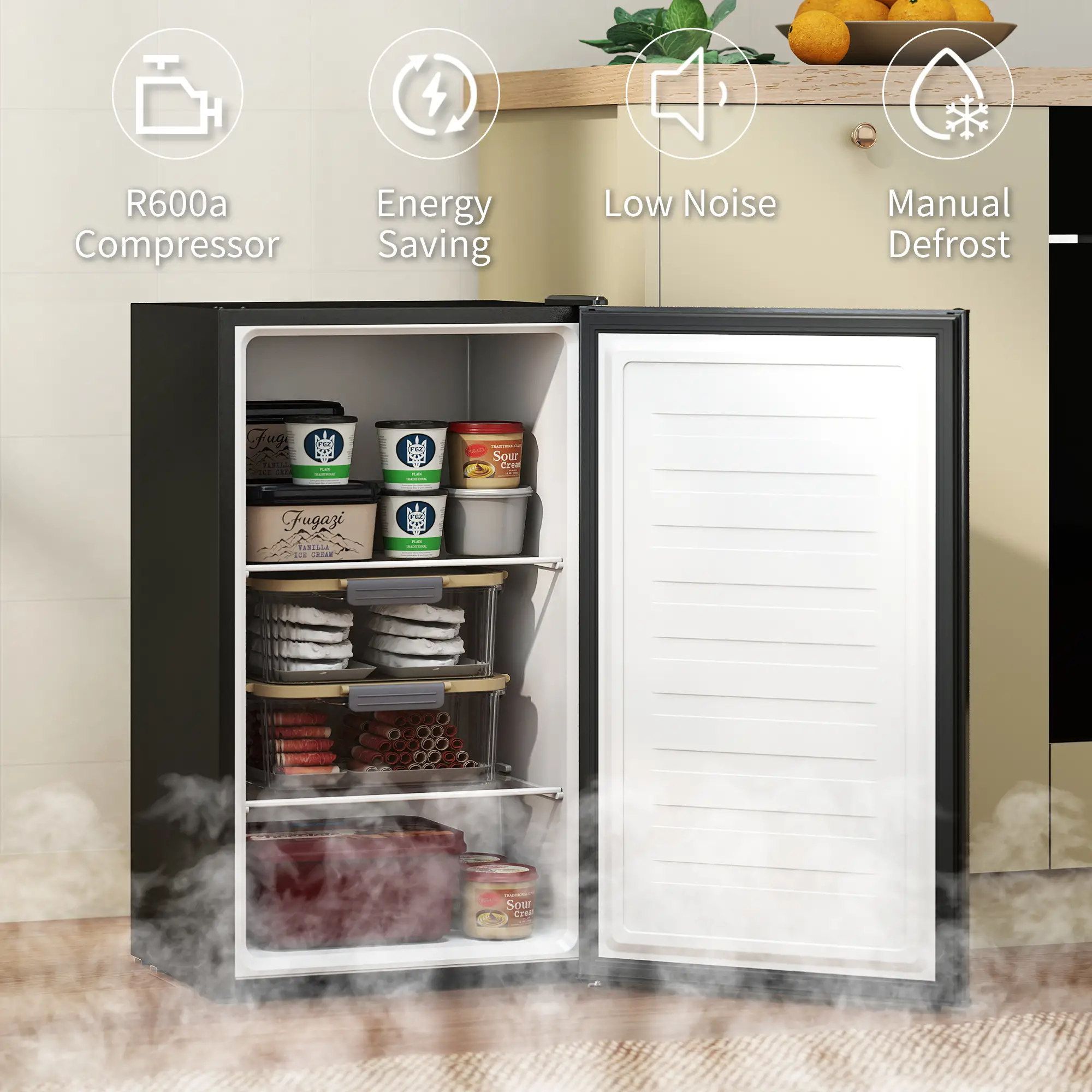 2.1 Cu. Ft. Mini Freezer, Compact Upright, Reversible Door, Black - Image 9