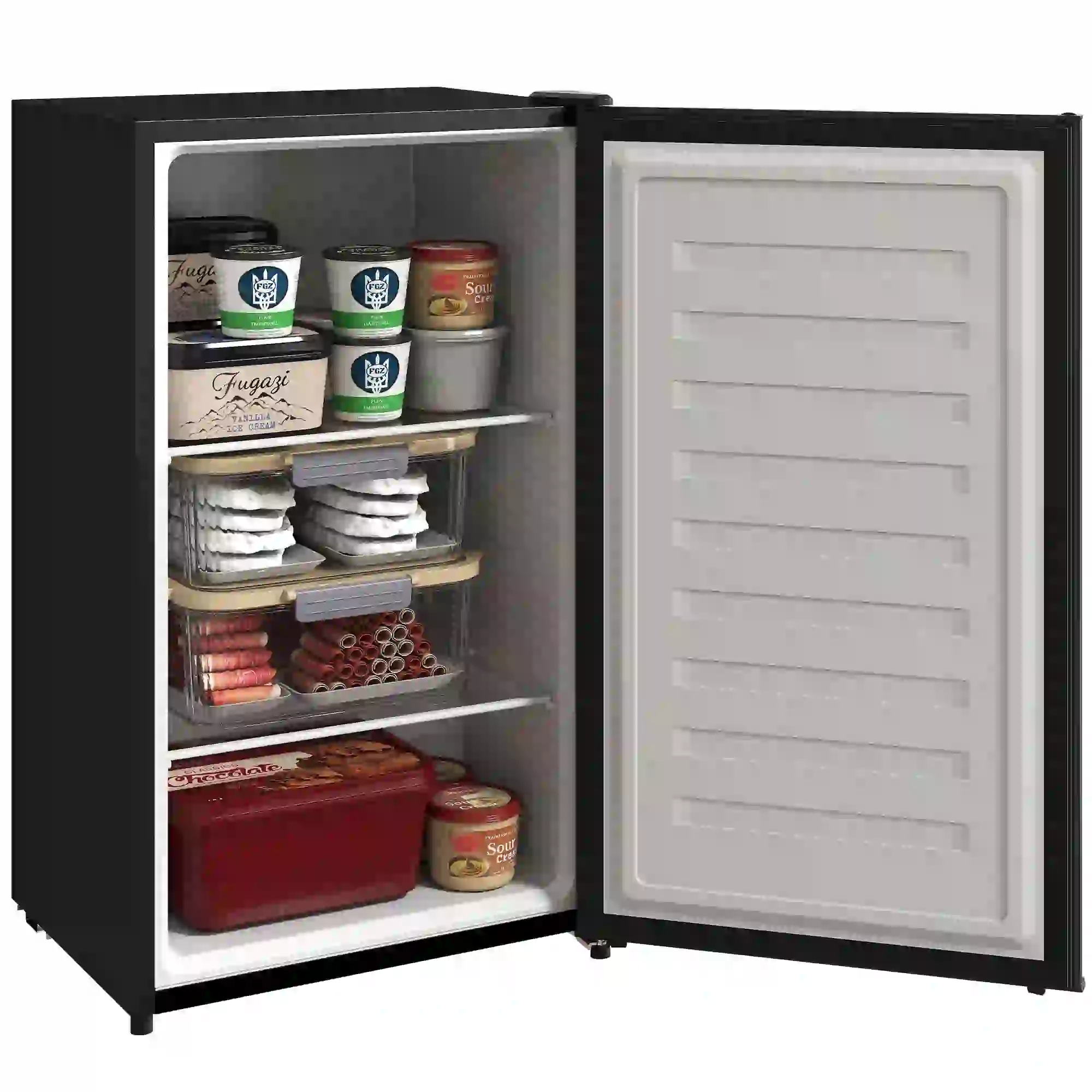 2.1 Cu. Ft. Mini Freezer, Compact Upright, Reversible Door, Removable Shelf, Adjustable Temperature, Silver
