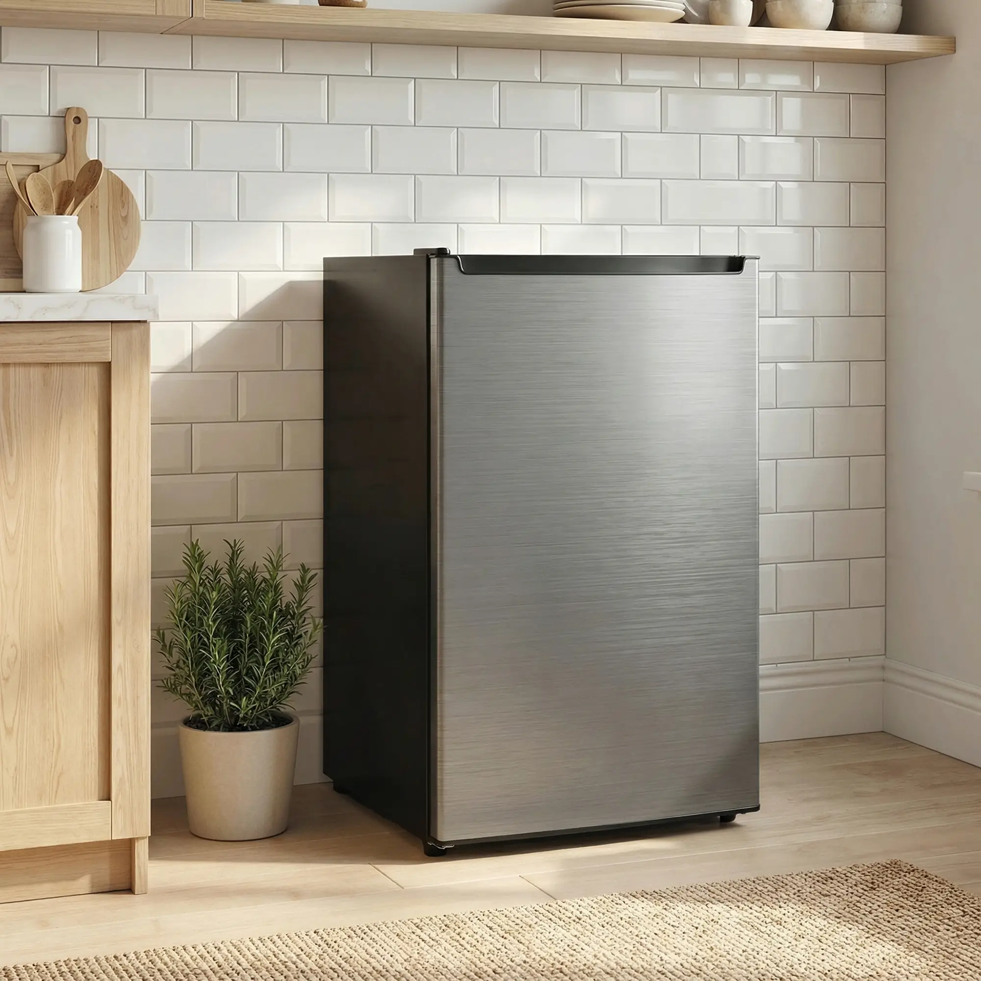 2.1 Cu. Ft. Mini Freezer, Compact Upright, Reversible Door, Removable Shelf, Adjustable Temperature, Silver - Image 2
