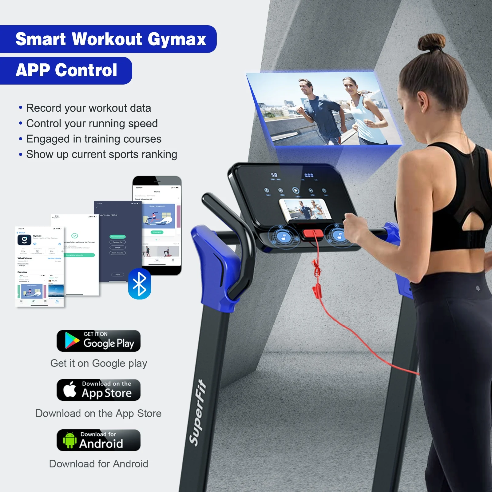2.25 HP Folding Treadmill With LED Display, APP Control, Navy - Image 9