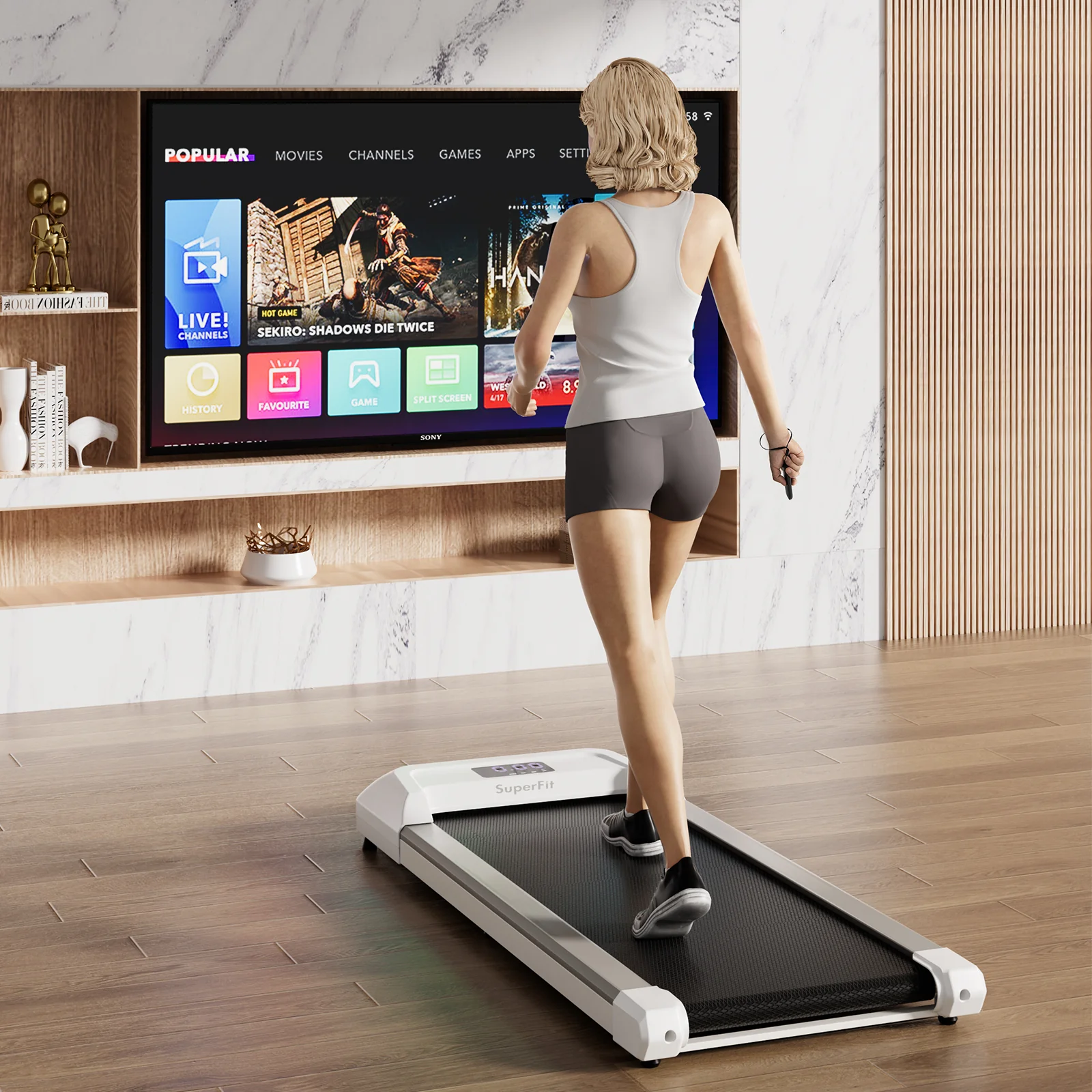 2.25 HP Walking Pad, LED Display, Remote Control, Grey - Image 3