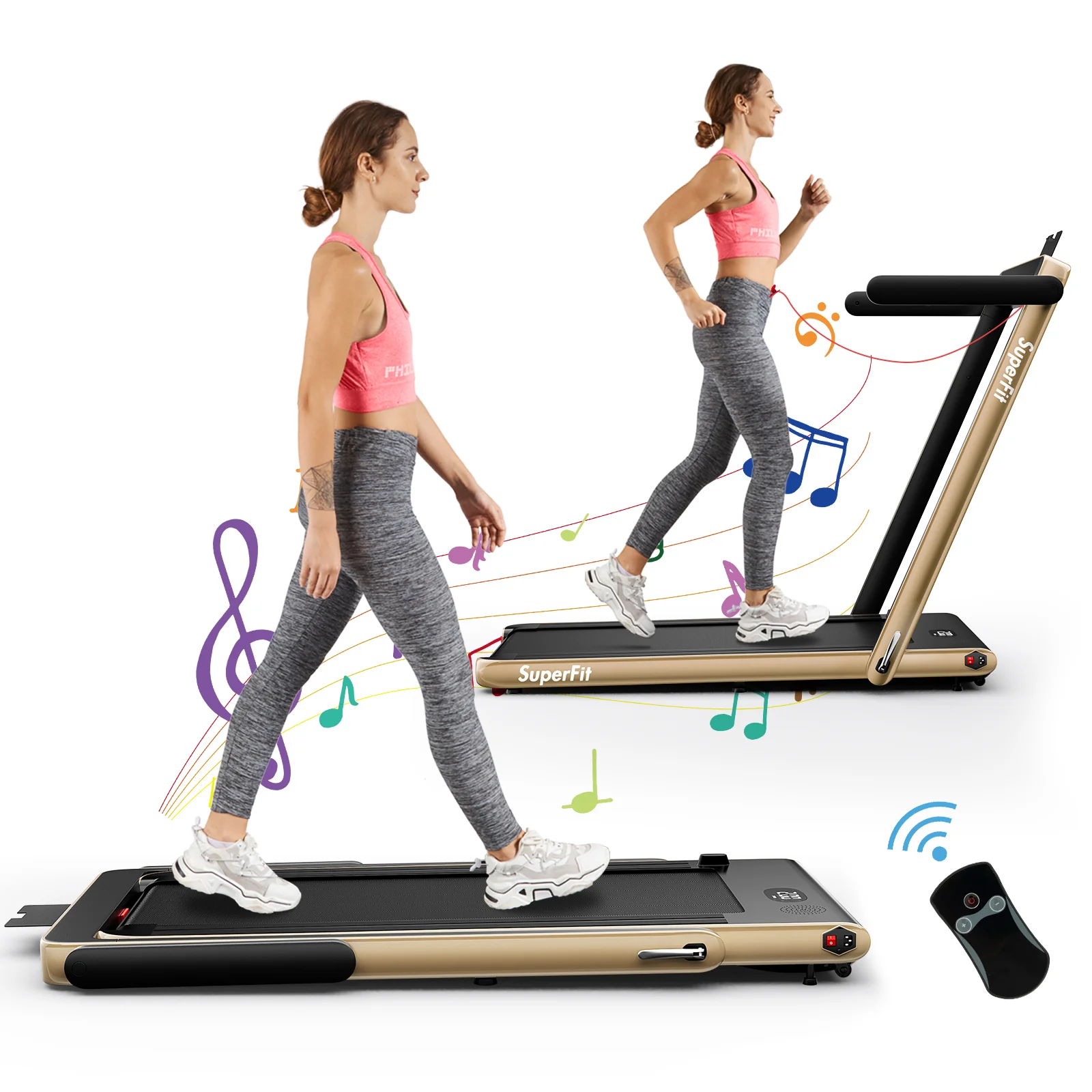 2.25HP 2 In 1 Folding Treadmill, With App Speaker Remote Control, Yellow - Image 3