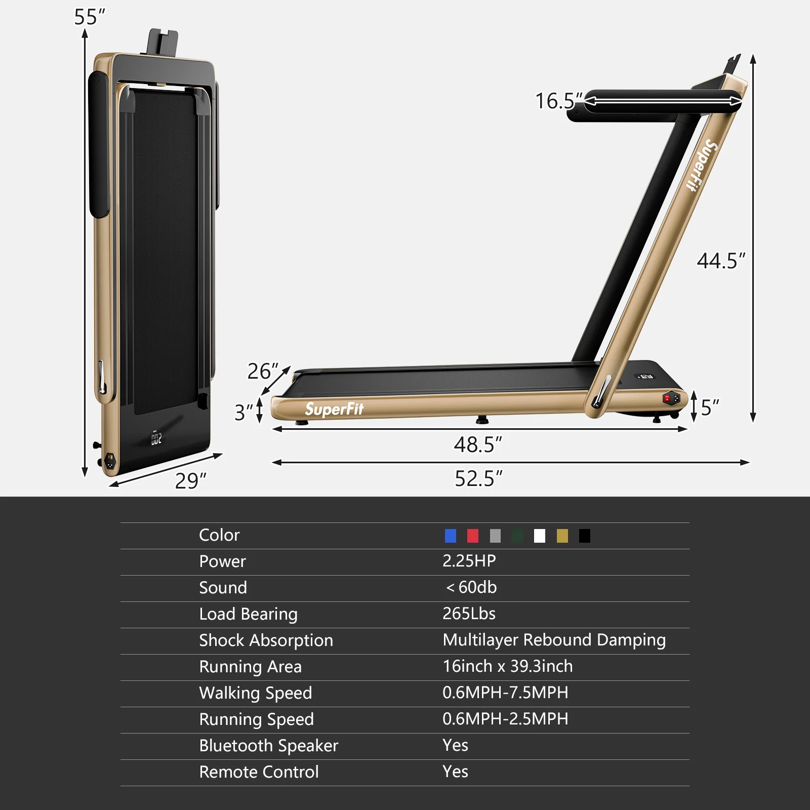 2.25HP 2 In 1 Folding Treadmill, With App Speaker Remote Control, Yellow - Image 4