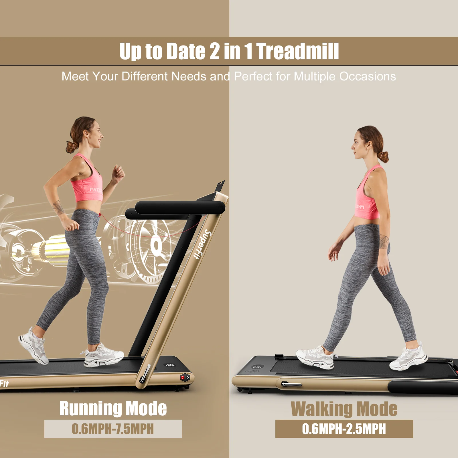 2.25HP 2 In 1 Folding Treadmill, With App Speaker Remote Control, Yellow - Image 7