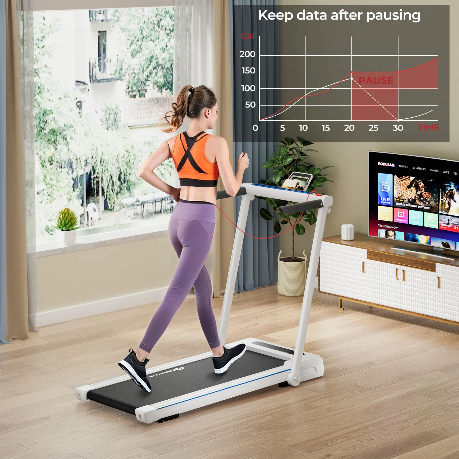 2.25HP 3-in-1 Folding Treadmill, White - Image 3