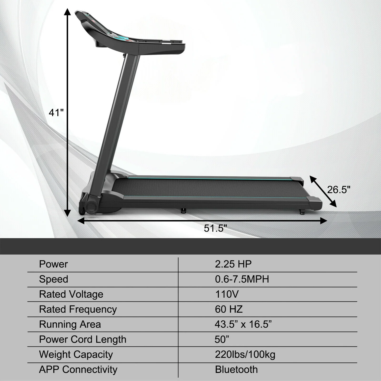 2.25HP Electric Treadmill, With Speaker And APP Control, Blue - Image 5