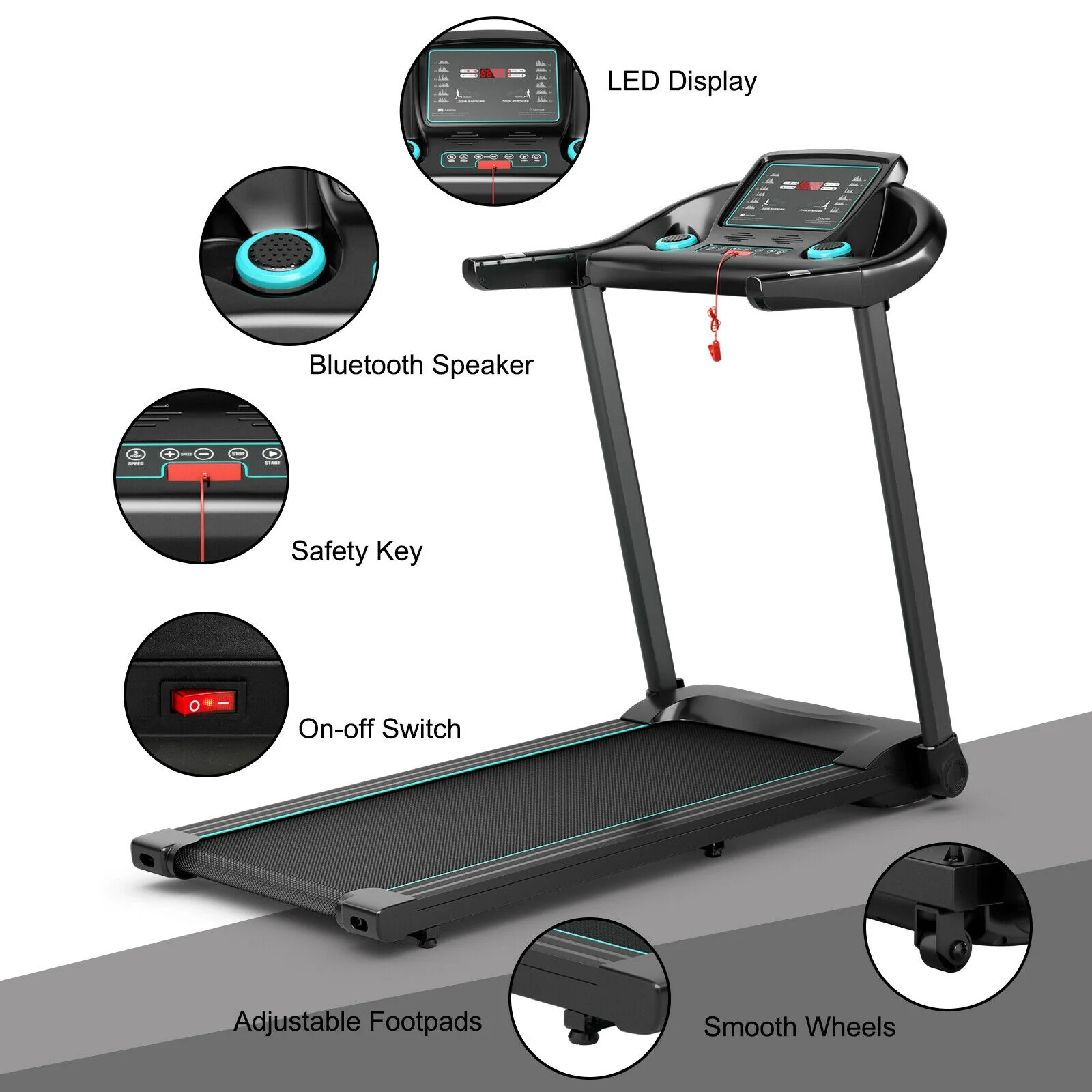 2.25HP Electric Treadmill, With Speaker And APP Control, Blue - Image 6