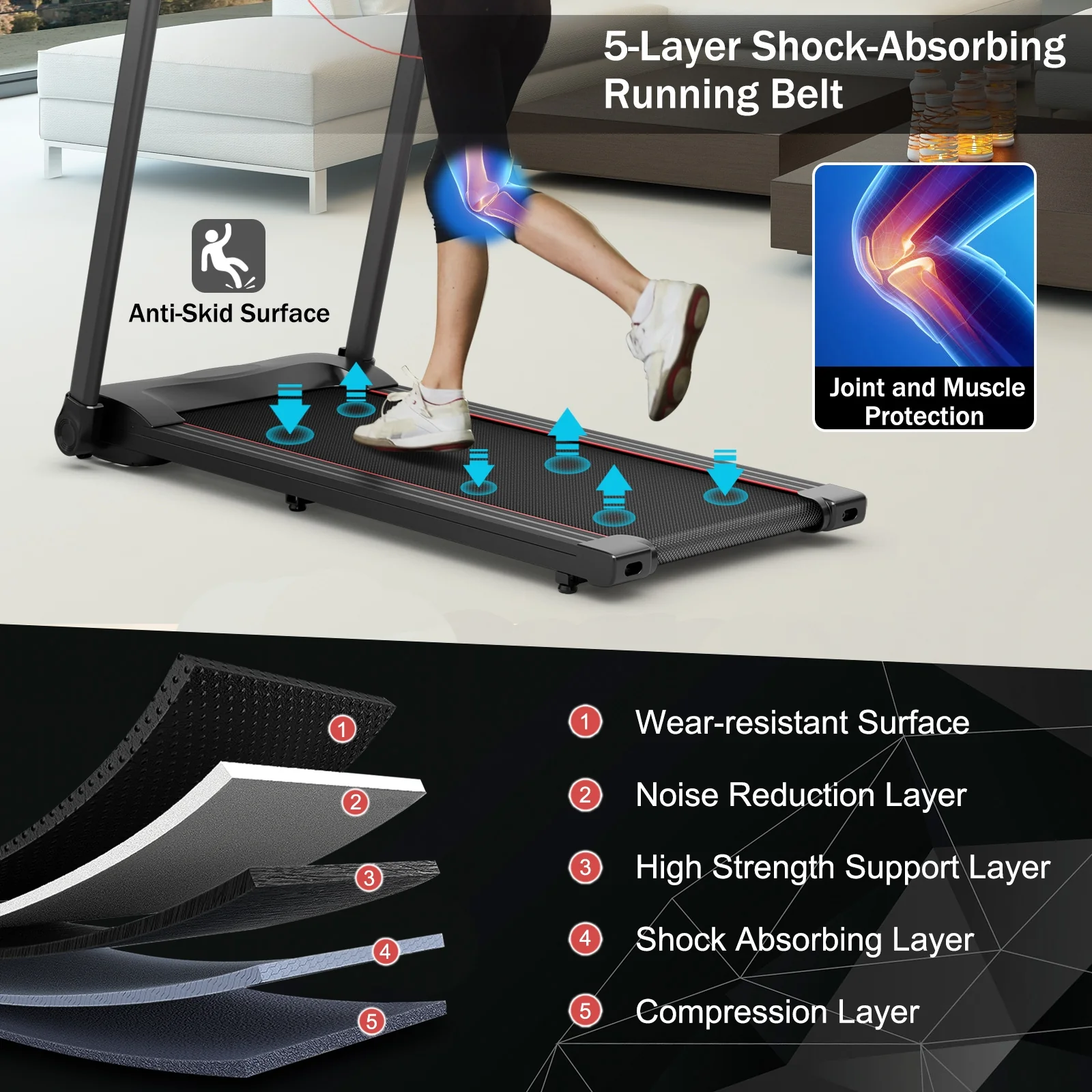 2.25HP Electric Treadmill With Speaker, APP Control, Red - Image 10