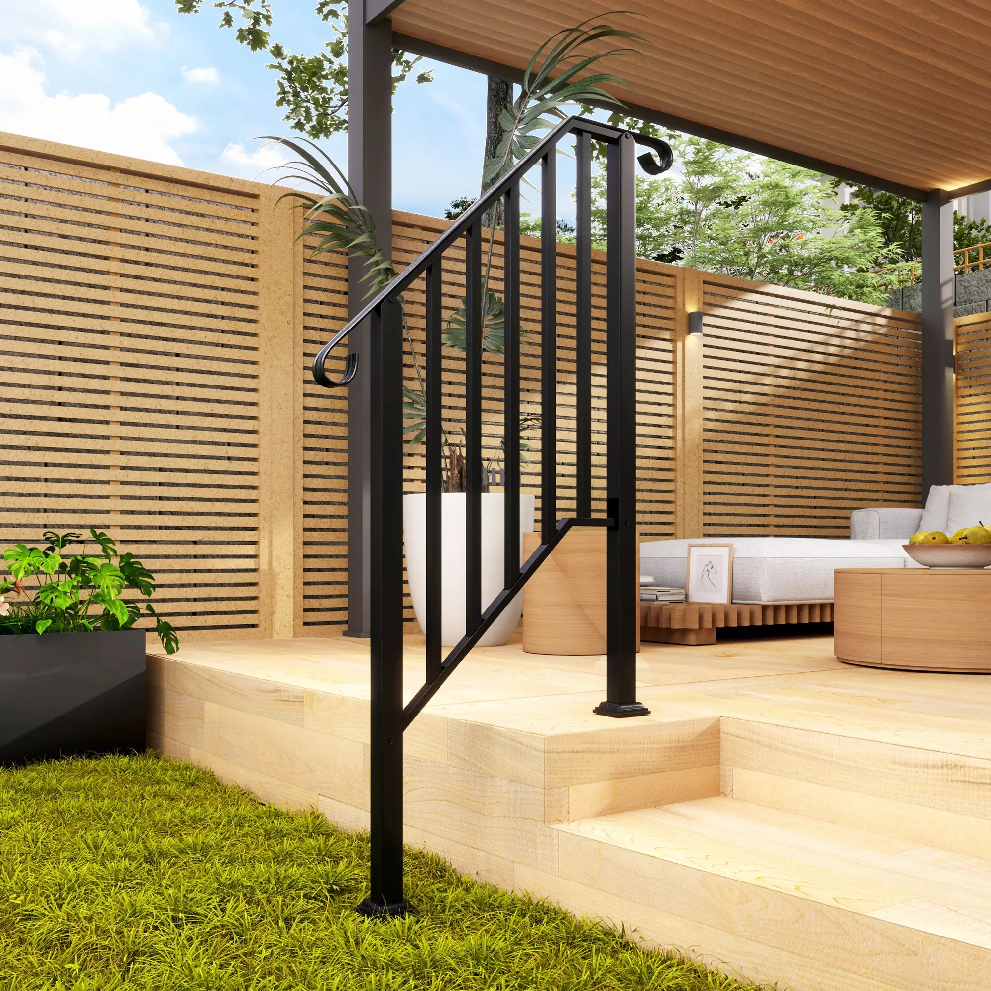 2-3 Step Handrails, Metal Outdoor Stair Railing, Black - Image 8